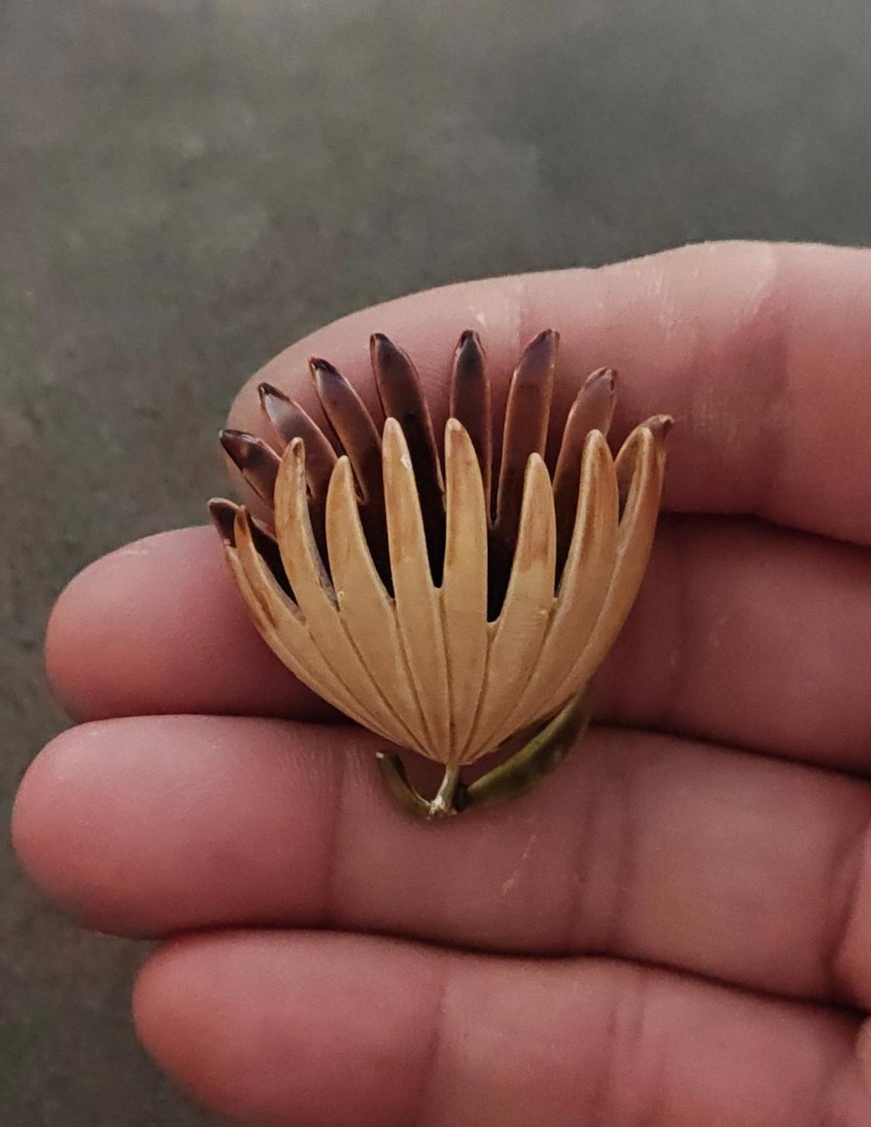 1970s Brown Beige Floral Enamel Brooch