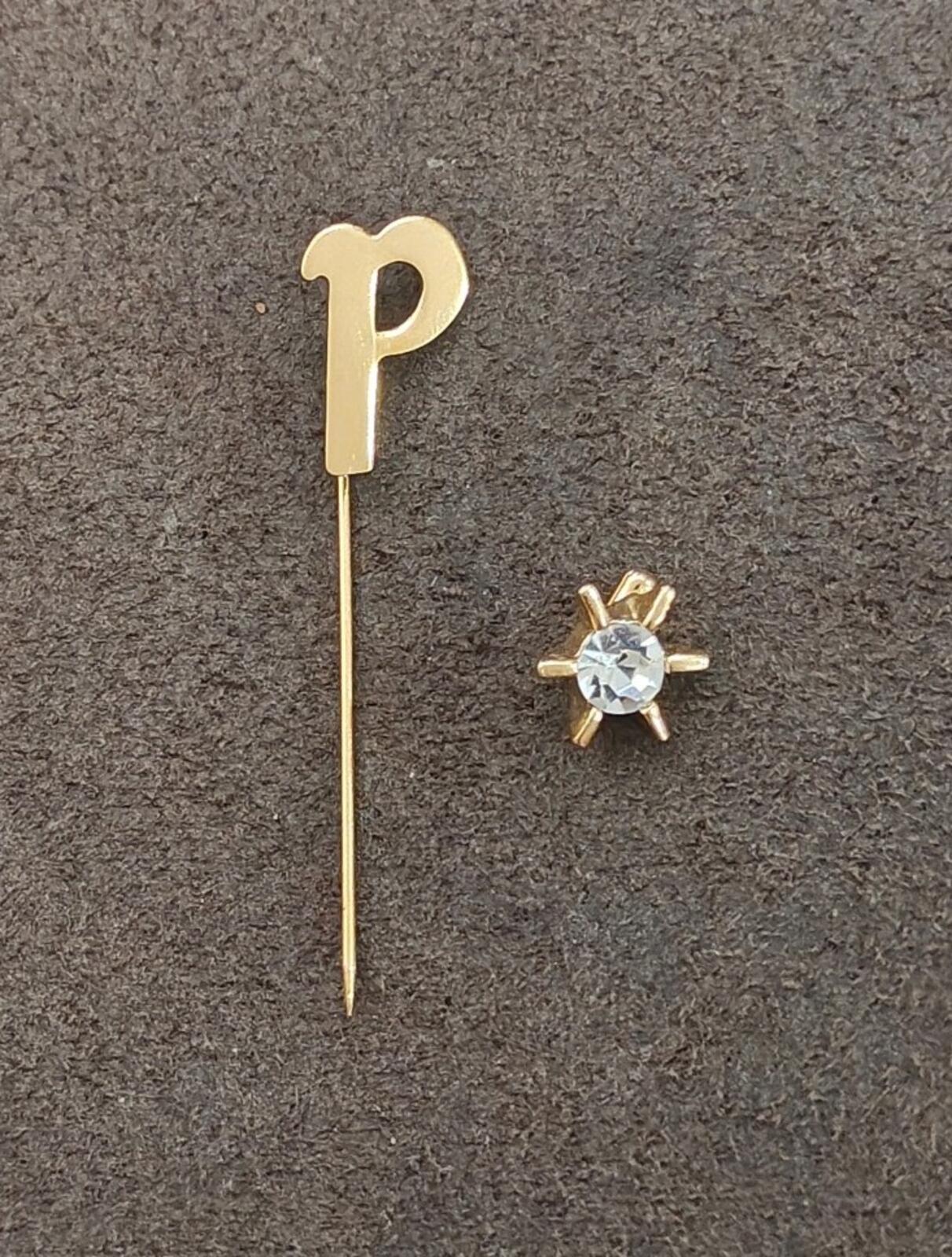1980s Gold Tone Initial Monogram Letter P Stick Pin