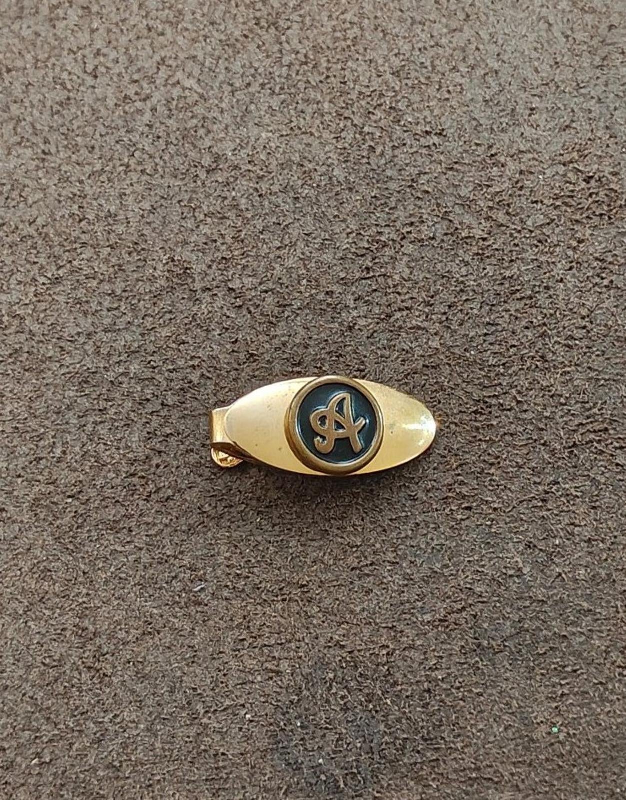 1950s/60s Gold Tone With Black Enamel Monogram Initial Letter Fancy A Tie Clip