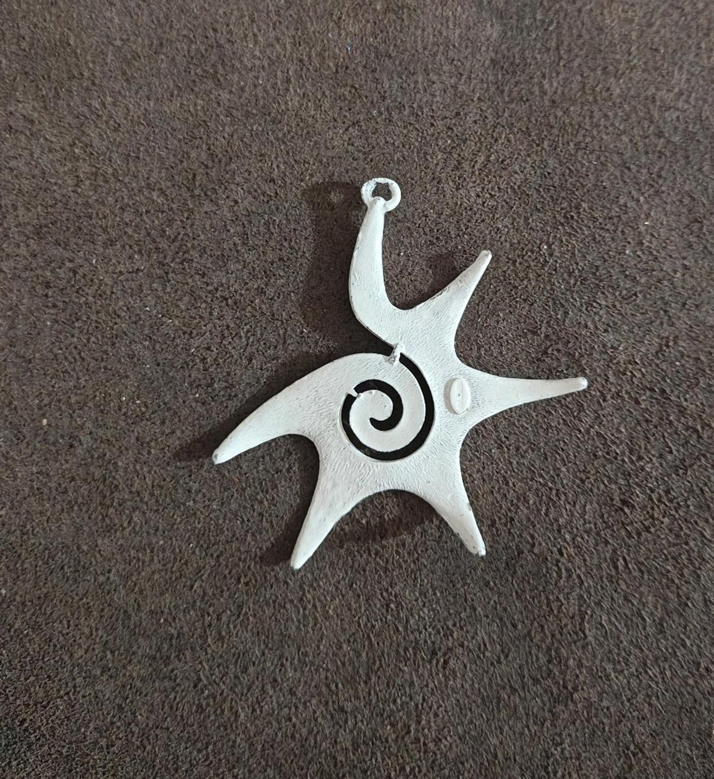 1970s Signed Kramer Spiral Star White Enamel Metal Pendant