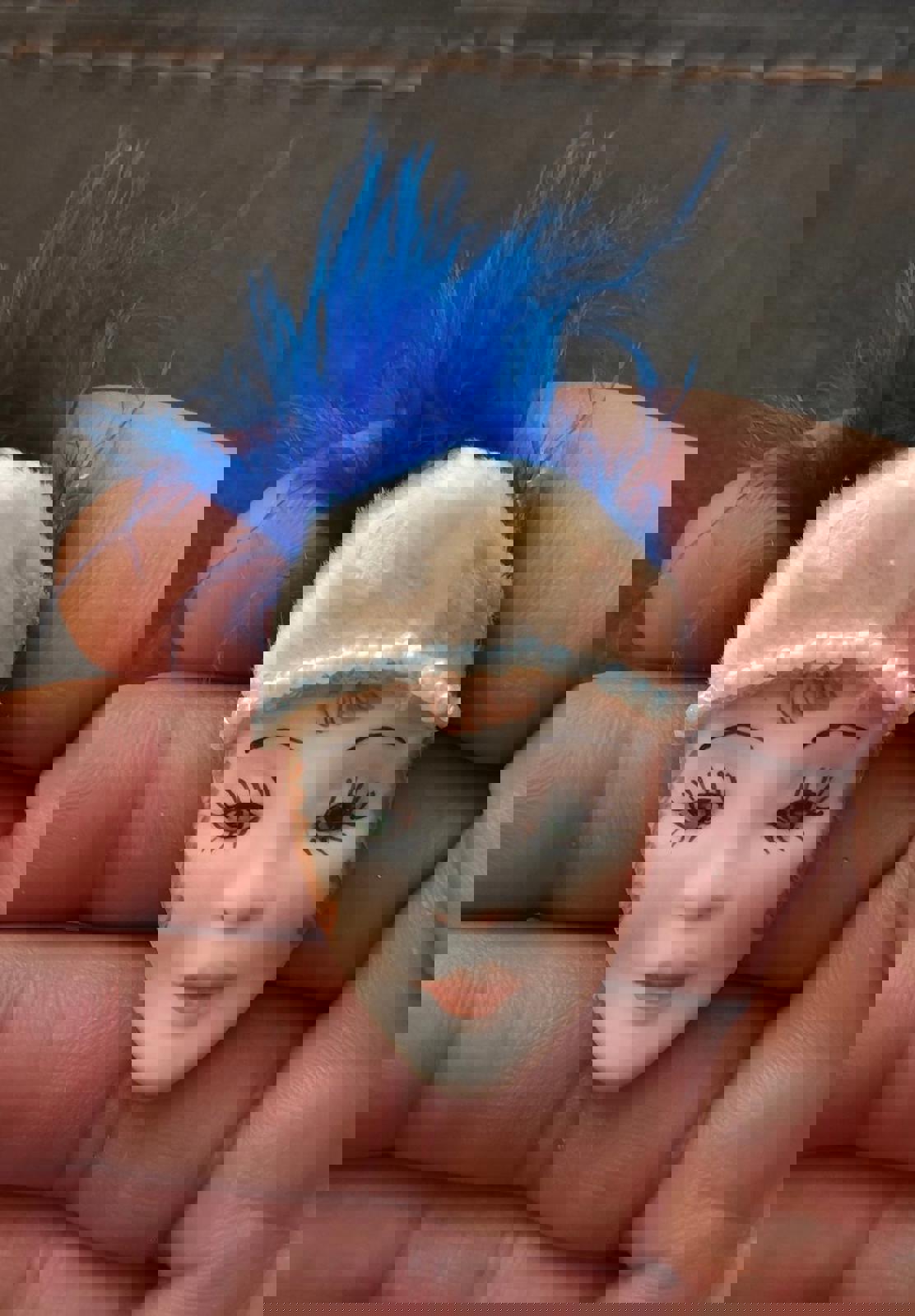 1900's Chalkware Doll Face Hand-Painted Feather Adorned Pin Brooch