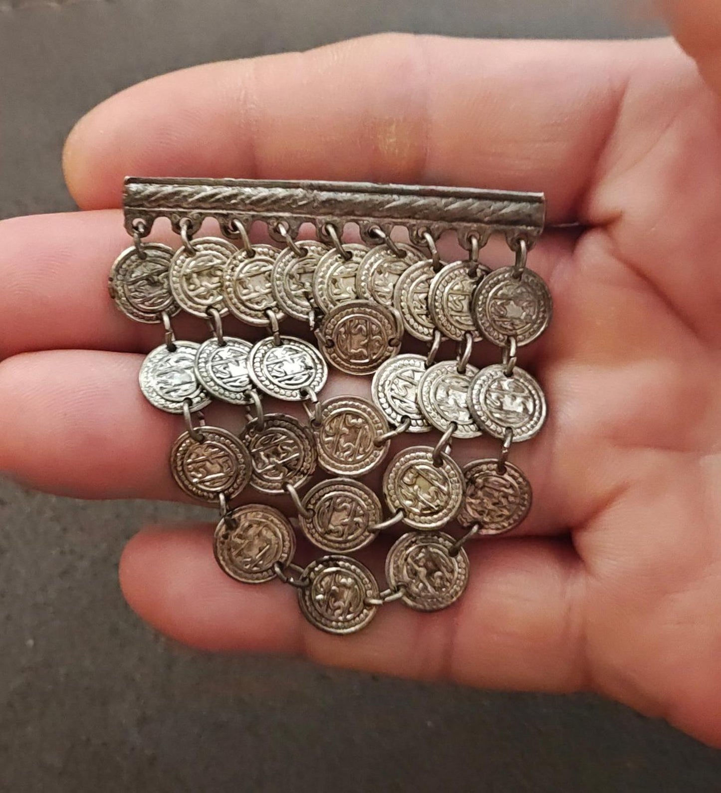 1950s/60s Silver Tone San Marino Coin Dangle Brooch