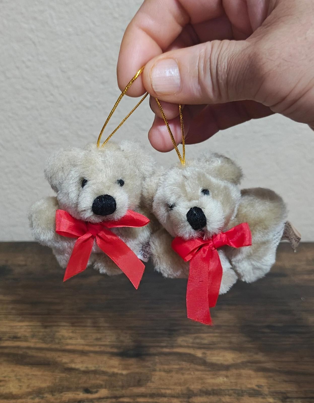 1980s Vintage Set Of Two Mini Plush Teddy Bear Ornaments