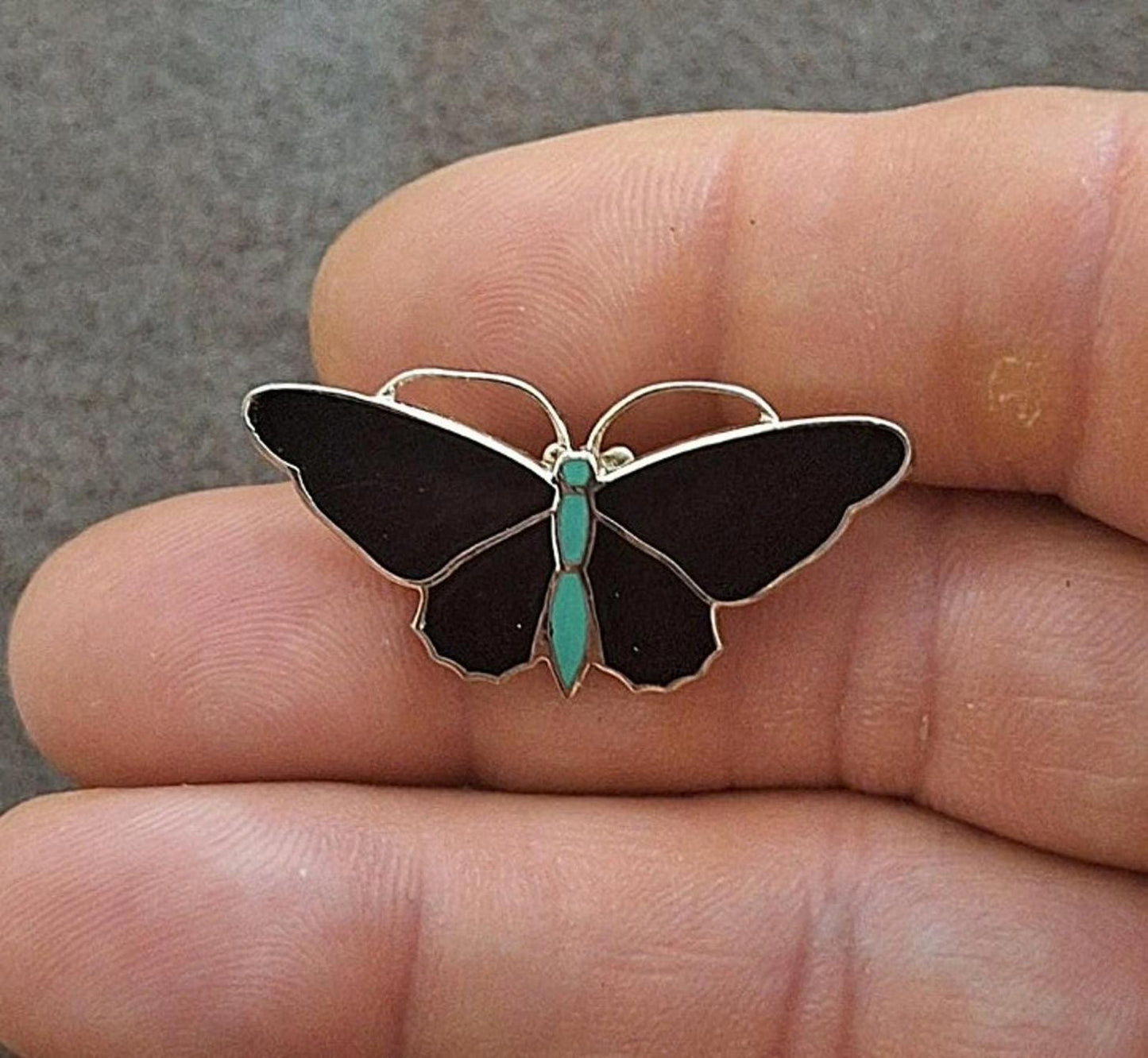 1960’s Black & Green Butterfly Enamel Pin Brooch