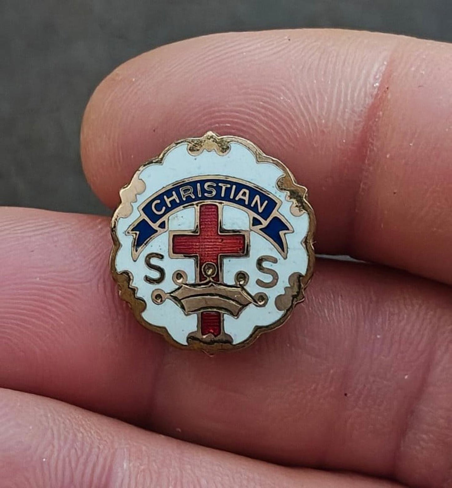 1930s Vintage Christian Sunday School Gold Tone Enamel Pin