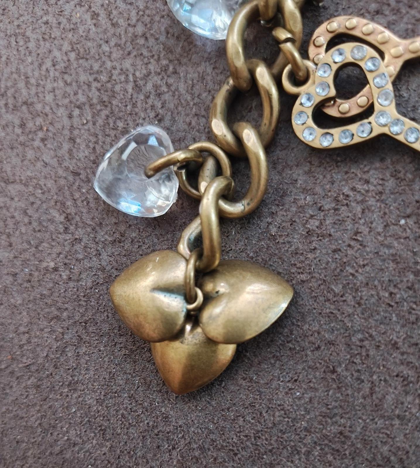 Vintage Inspired Brass Finish Keychain with Heart and Key Charms