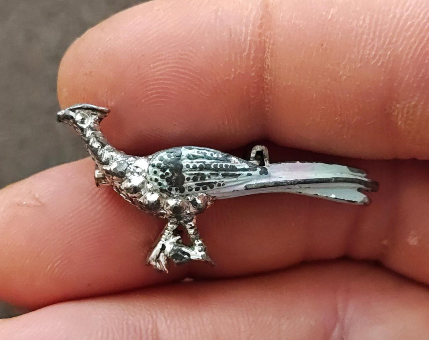 1960s Silver Tone Road Runner Enamel Brooch