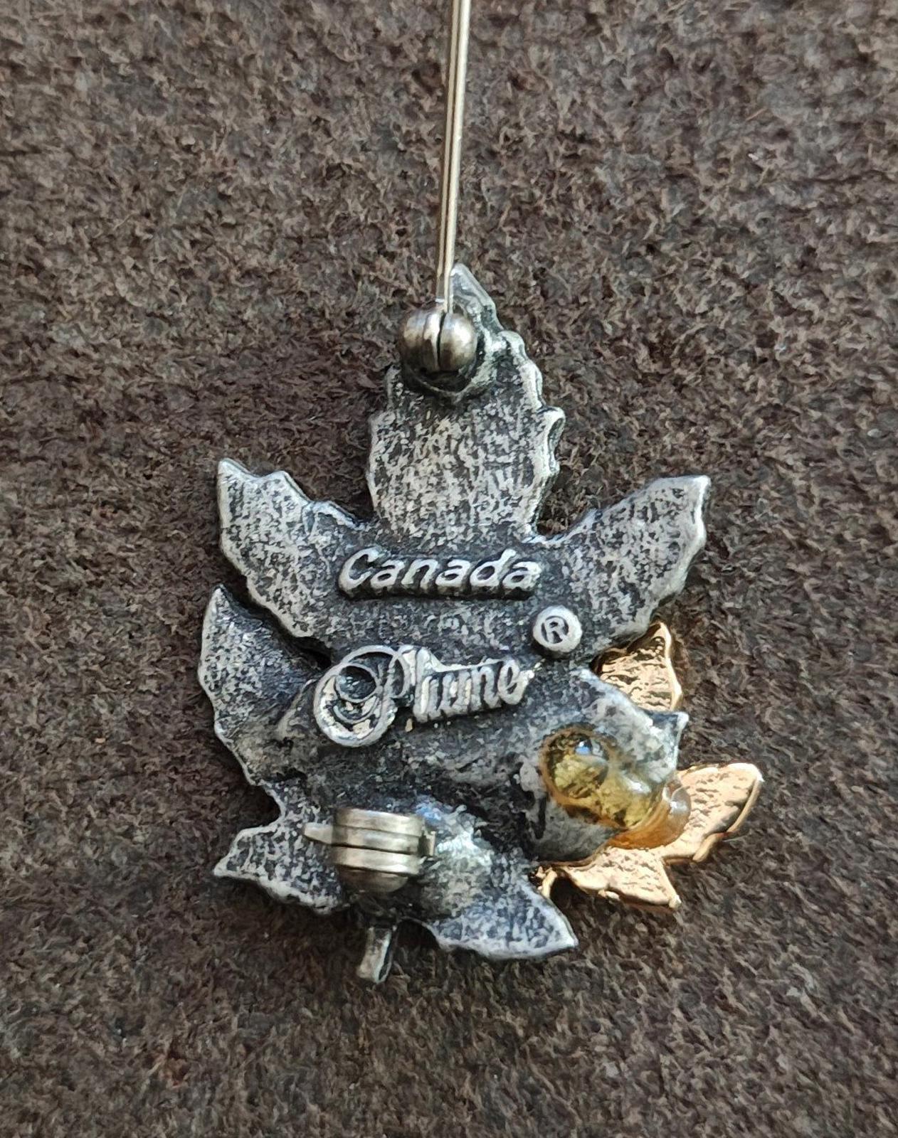 1950s/60s Signed Plume Canada Pewter and Gold Tone Maple Leaf Brooch Pin