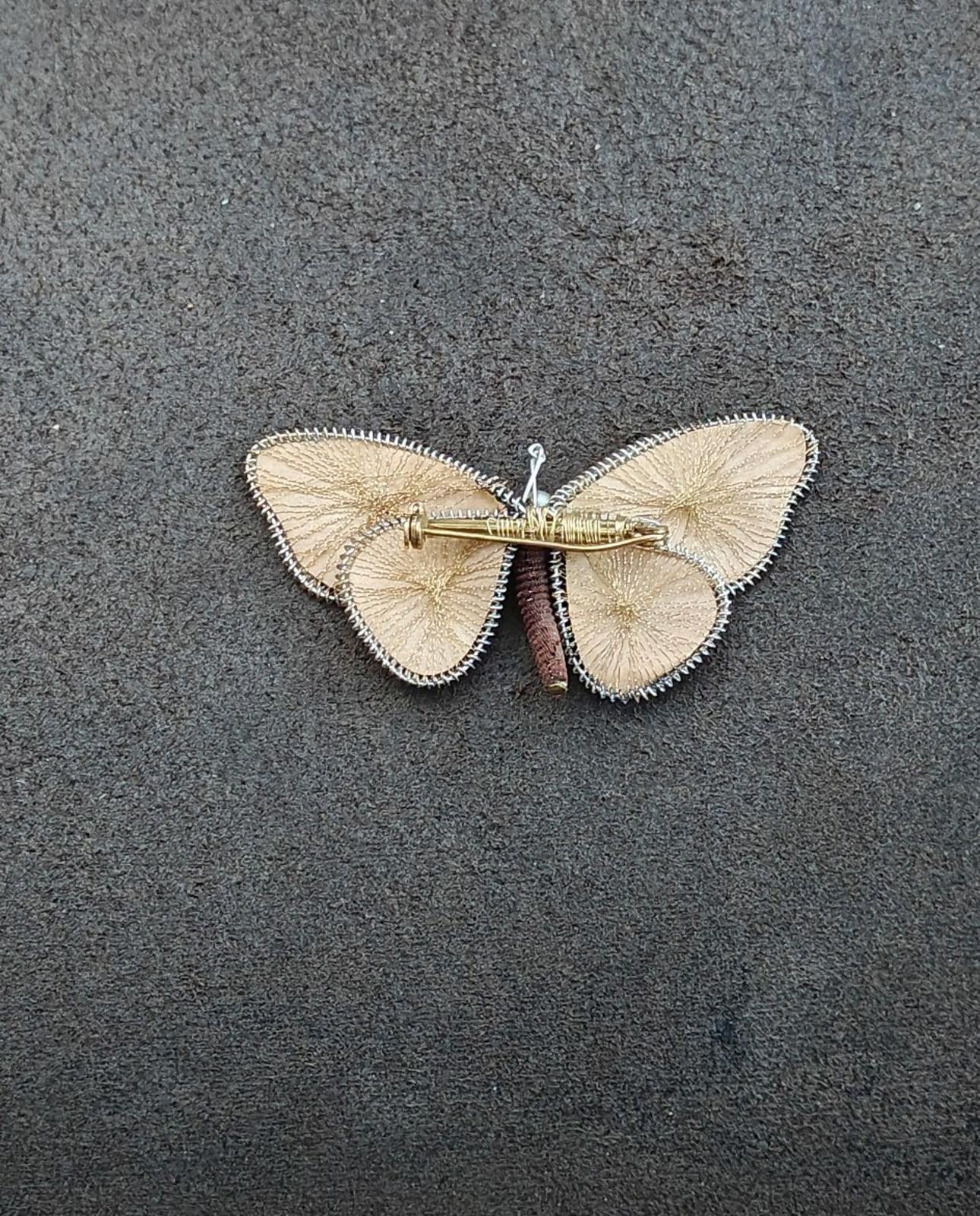 1960s Bavarian West Germany Spun Wire and Paper Butterfly Brooch Pin