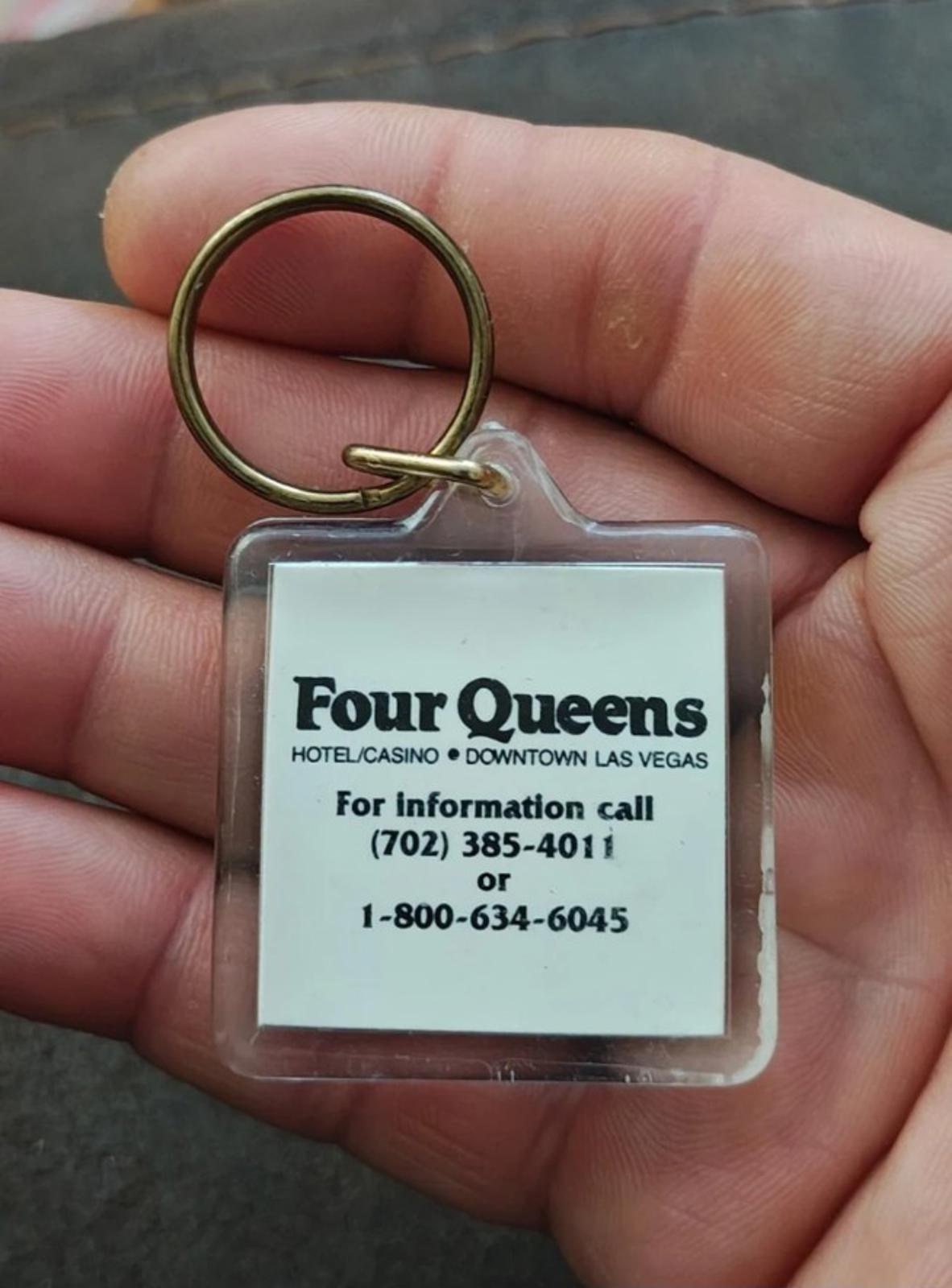 1990s Vintage Four Queens Hotel Casino Downtown Las Vegas Hard Plastic Keychain