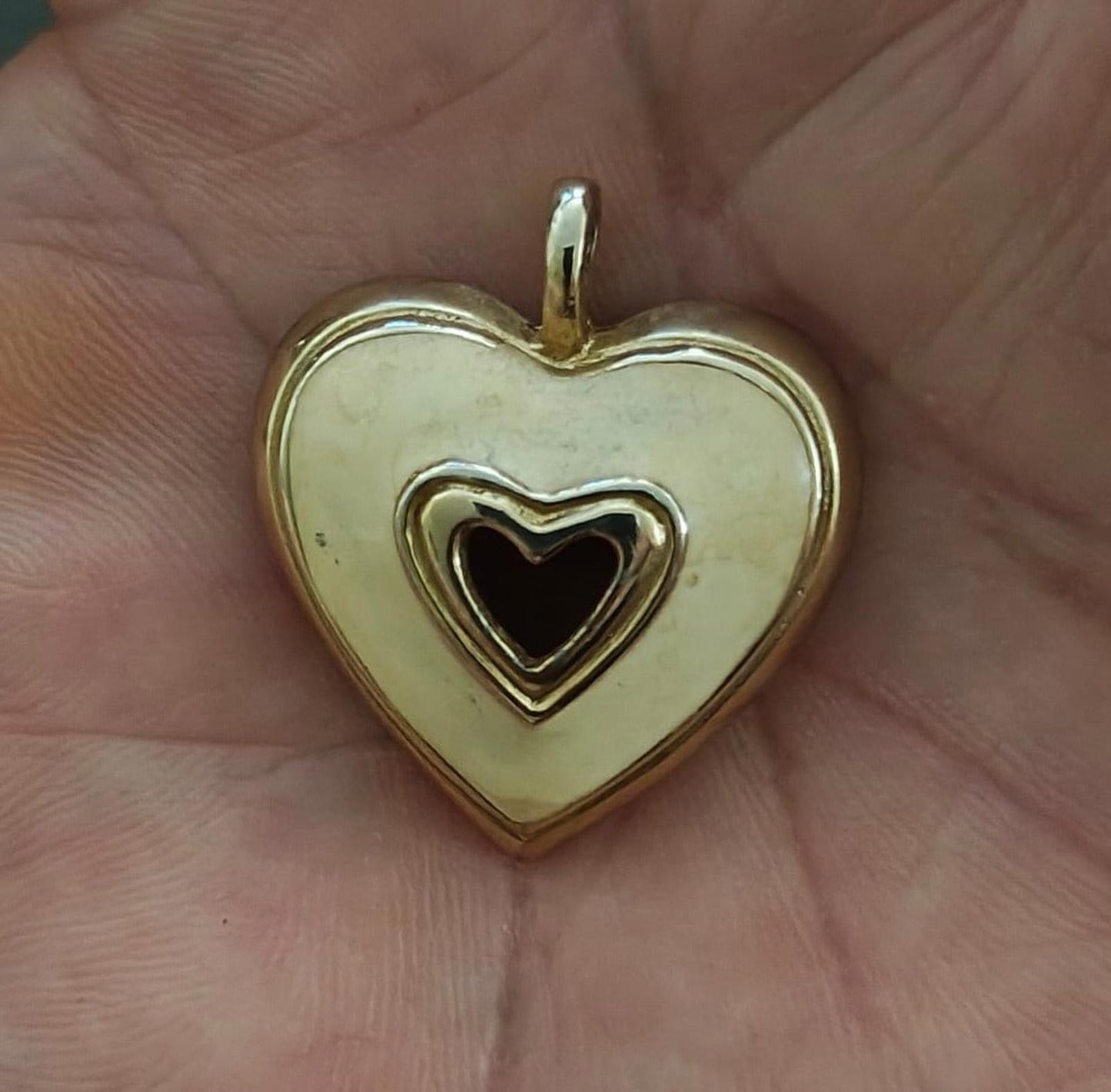 1980's Gold Tone White Enamel Heart Pendant