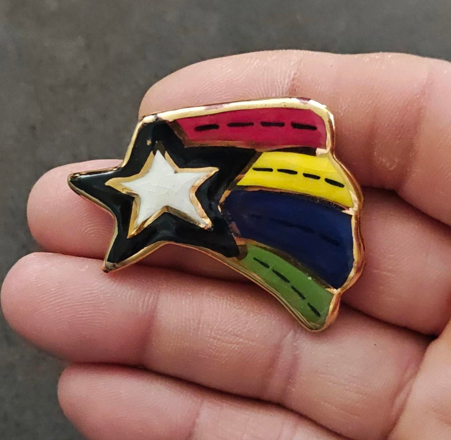 Artisan Rainbow Shooting Star Ceramic Glazed Pin Brooch