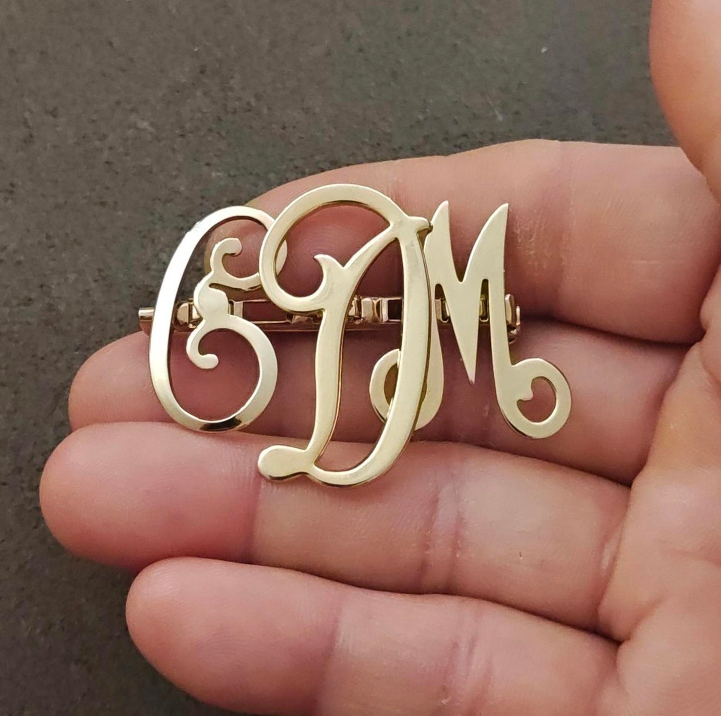 1950s Monogram Initial EDM Gold Tone Brooch Pin.