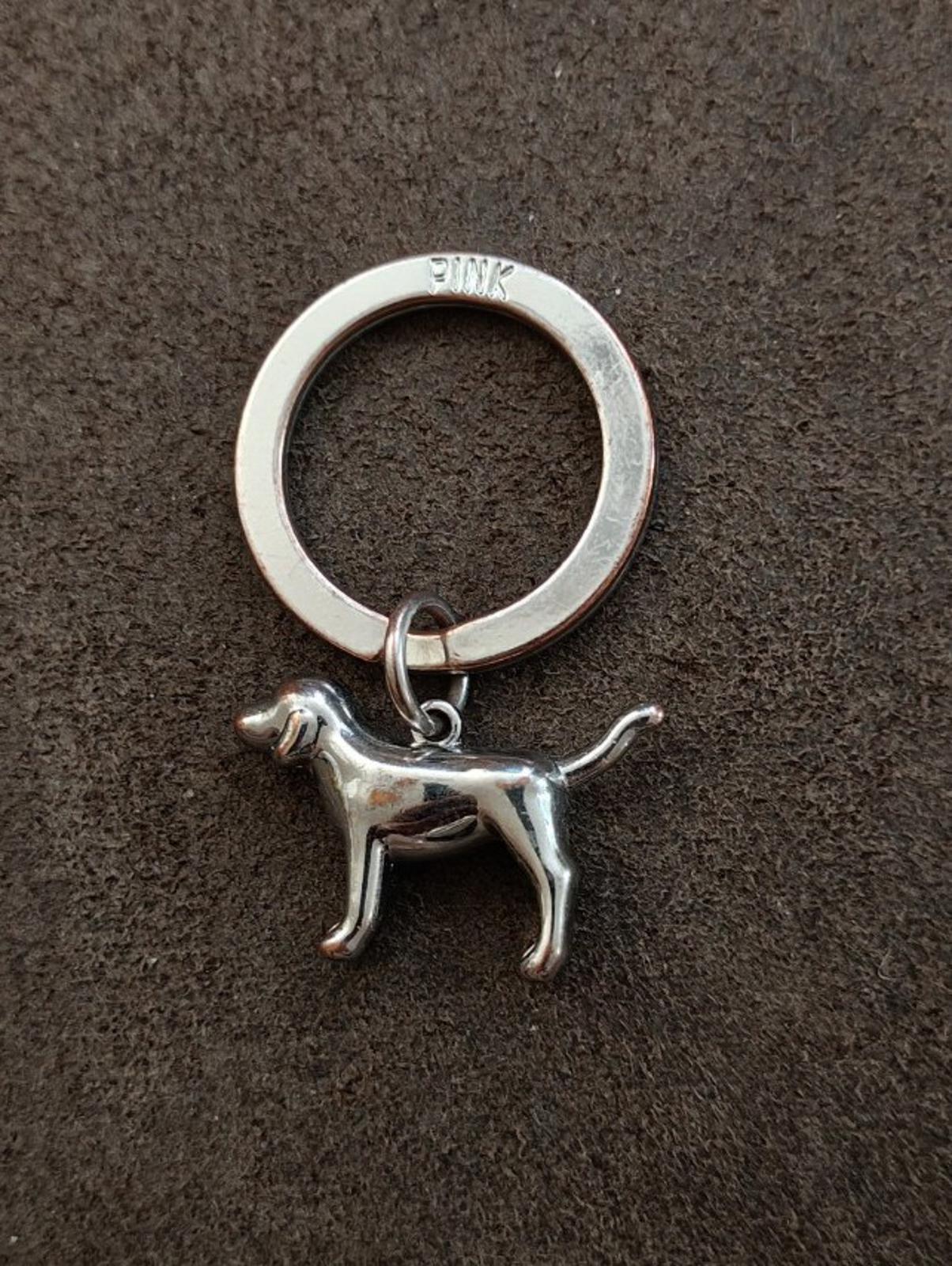 Victoria's Secret Pink Logo Silver Tone Dog Charm Keychain/Keyring