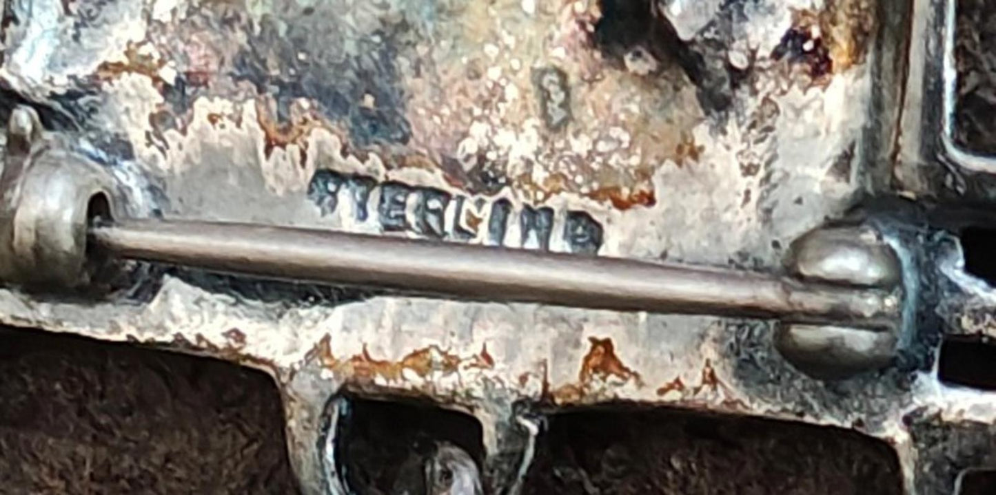 1990s Antiqued Sterling Silver Farm Charm Dangle Pin