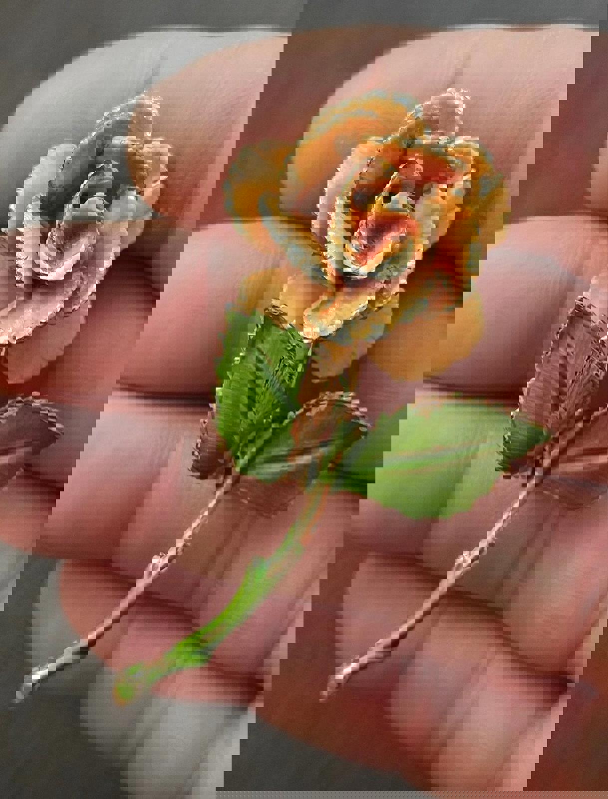 1980's Green and Orange Enamel Gold Trimmed Leaves Enamel Pin