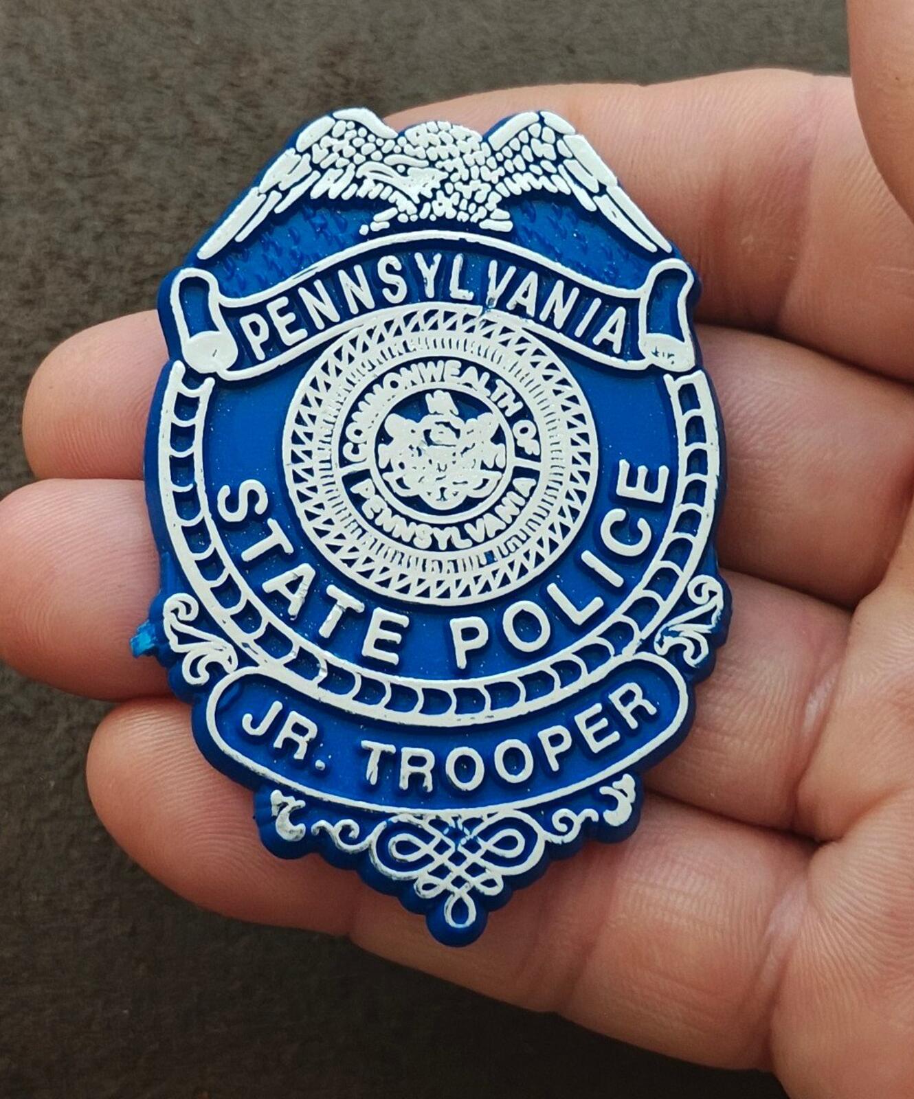 1980s/90s Rare & HTF Plastic Blue & White Junior Trooper Toy Badge
