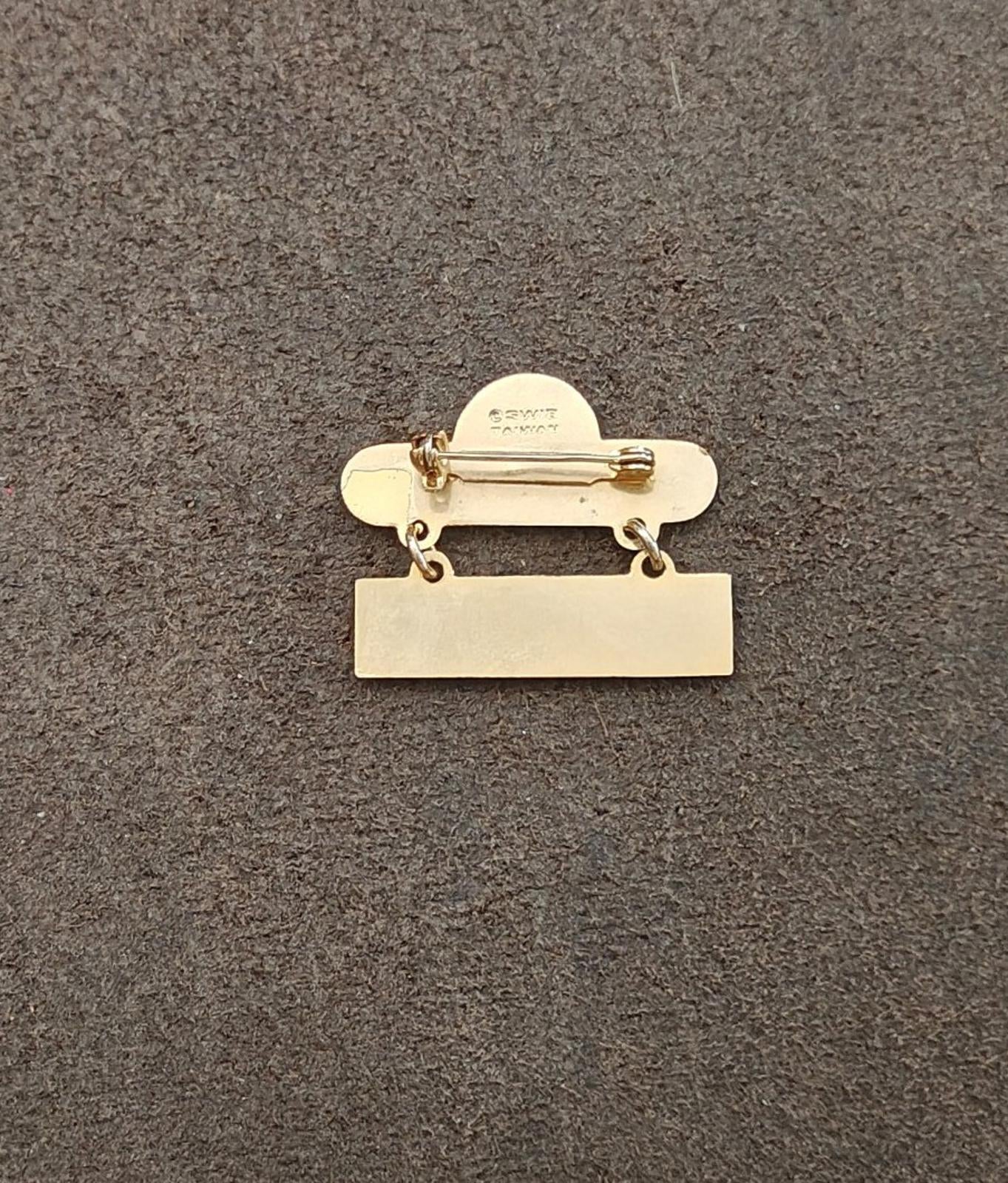 1970s "Worlds Greatest Fisherman Gold Tone Green Enamel Dangle Pin