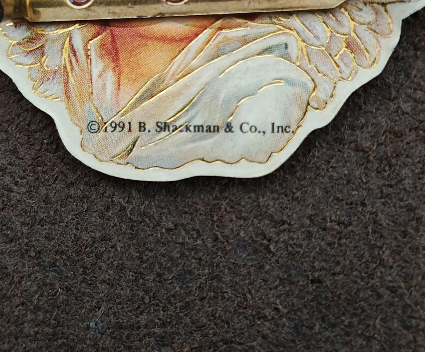 1991 B. Shackman Victorian Style Cardboard Angel/Cherub Die-cut Brooch