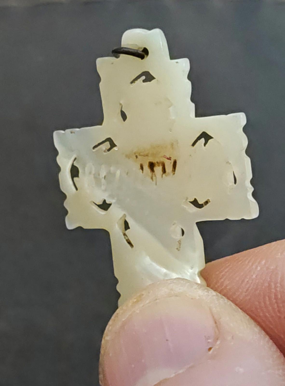 1980s/90s Hand Carved Mother of Pearl Cross Pendant From Bethlehem