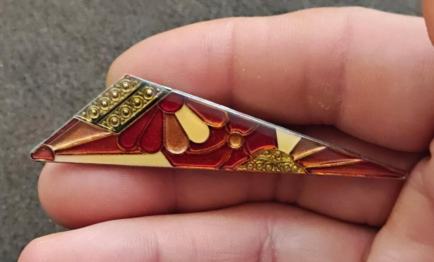 1970s/80s Art Deco Revival Geometric Pierre Bex French Enamel Silver Tone Brooch