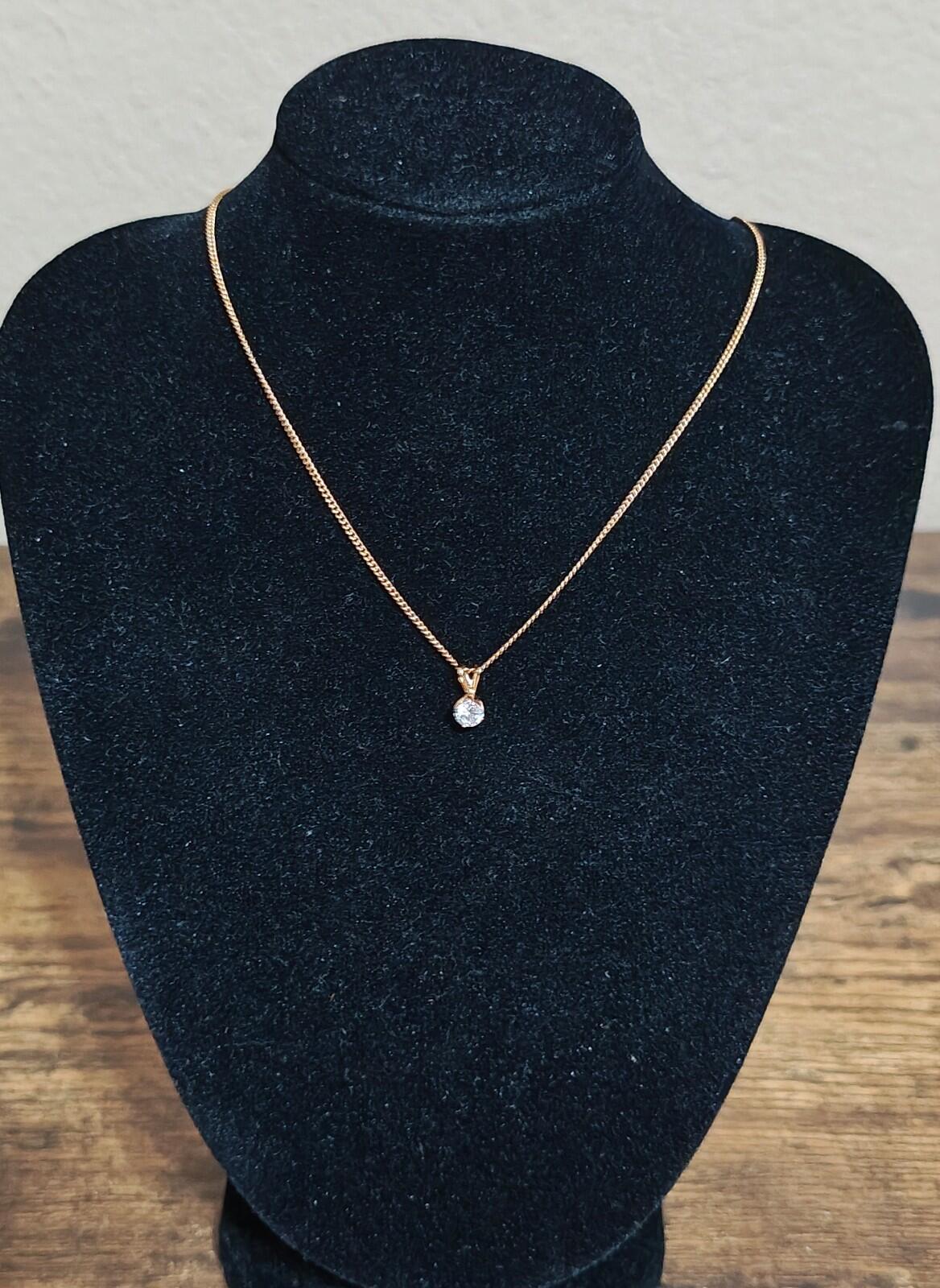 1980s Vintage Unsigned Clear Crystal Gold Tone Pendant Necklace