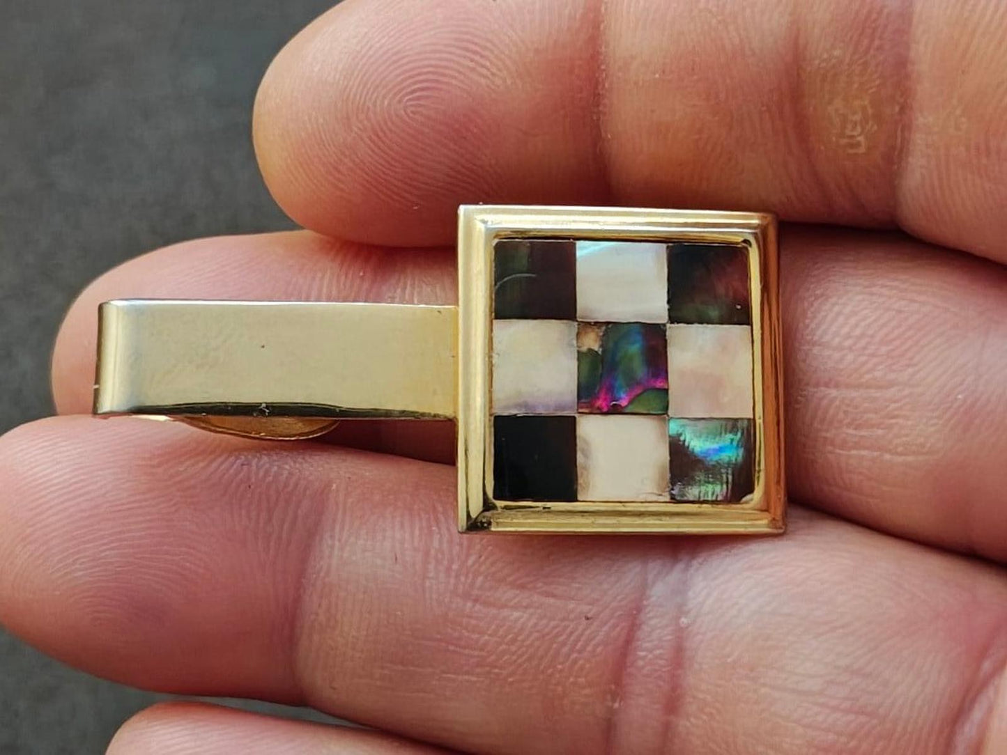 1960s Chequered Design Gold Tone Tie Bar