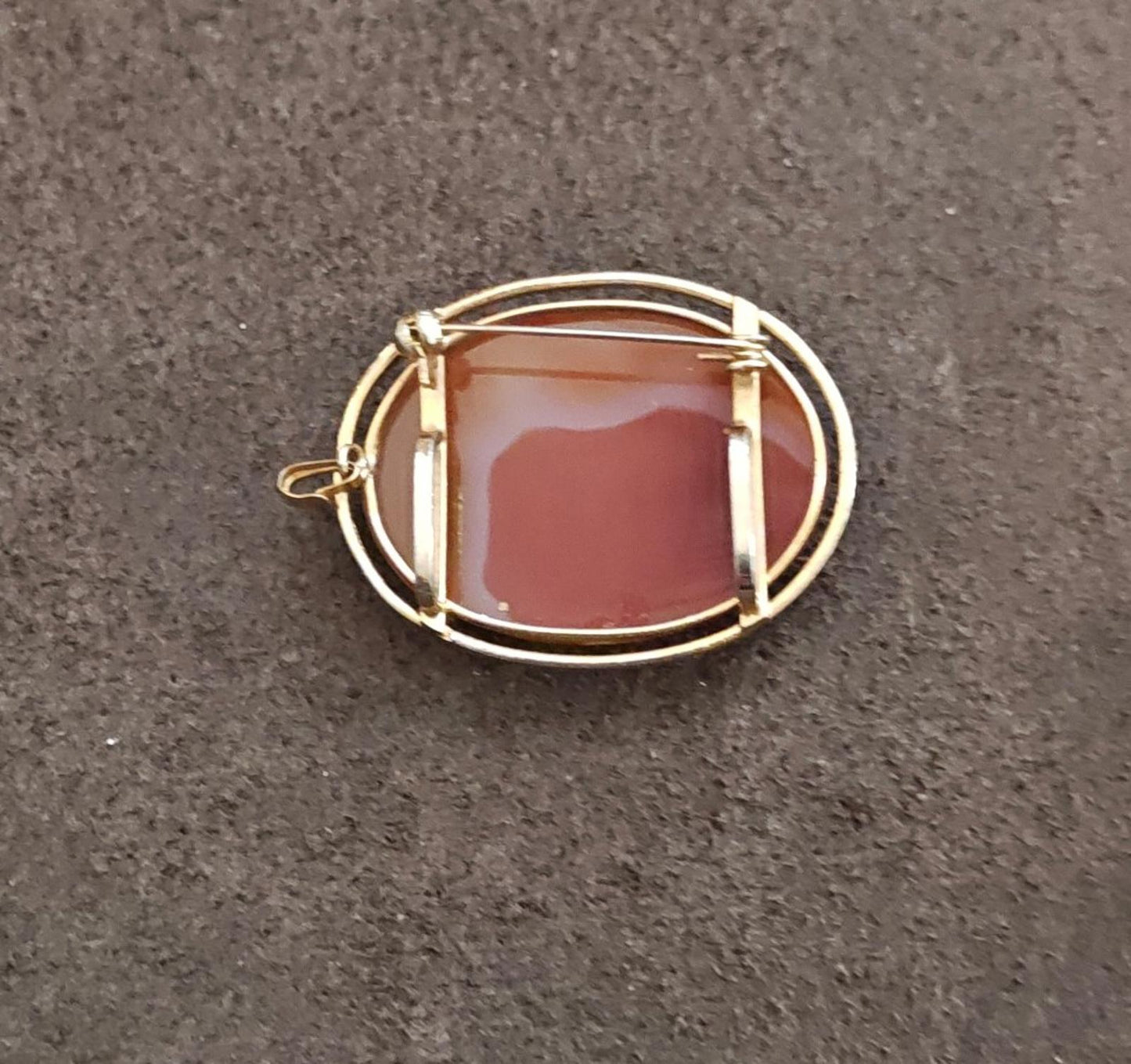1950s/60s Japanese Kimono Obi Dome Agate Orange Large Brooch/Pendant
