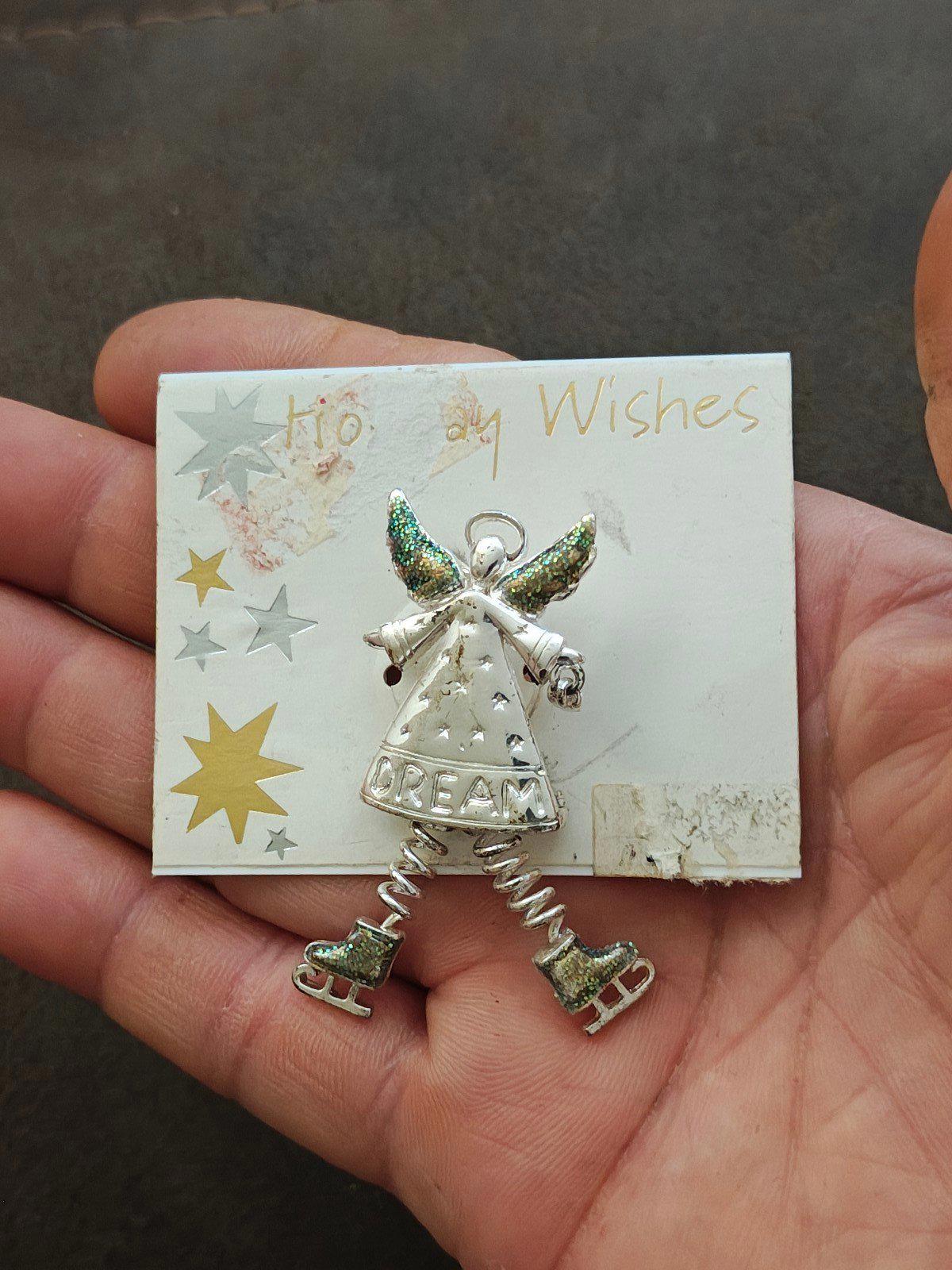 1990s Silver Tone With Glitter Accents "Dream" Angel Brooch