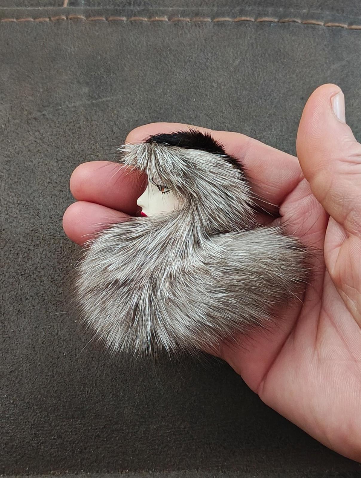 1980's Han Shin Fur Co Ltd Porcelain & Real Fur Brooch