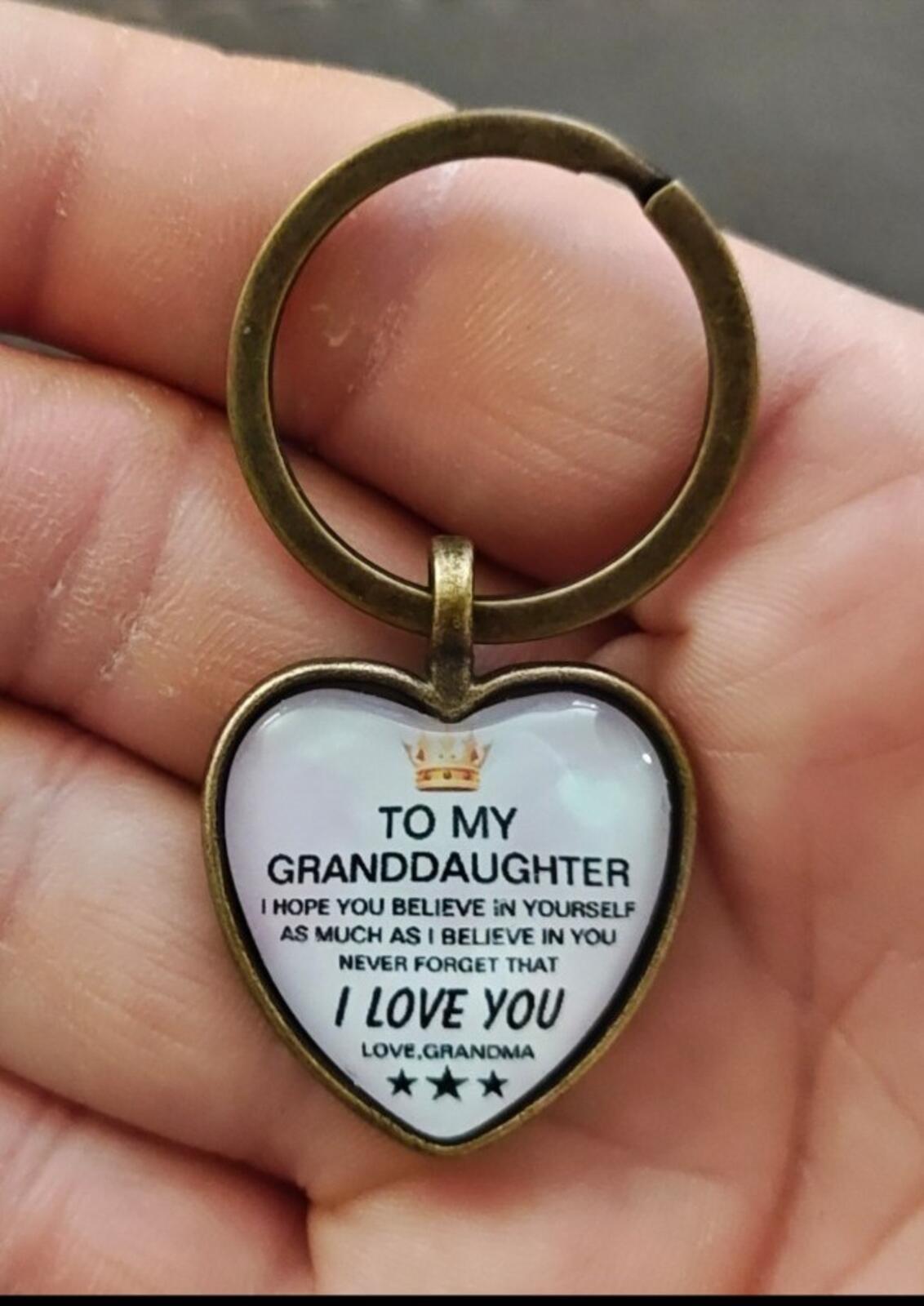 To My Granddaughter Inspirational Brass Tone Keychain