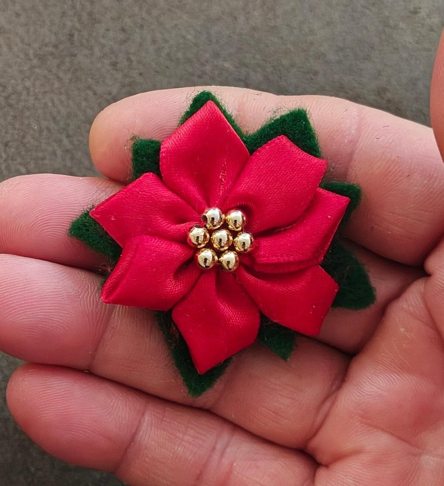 Hand Crafted Poinsettia Fabric Flower Brooch