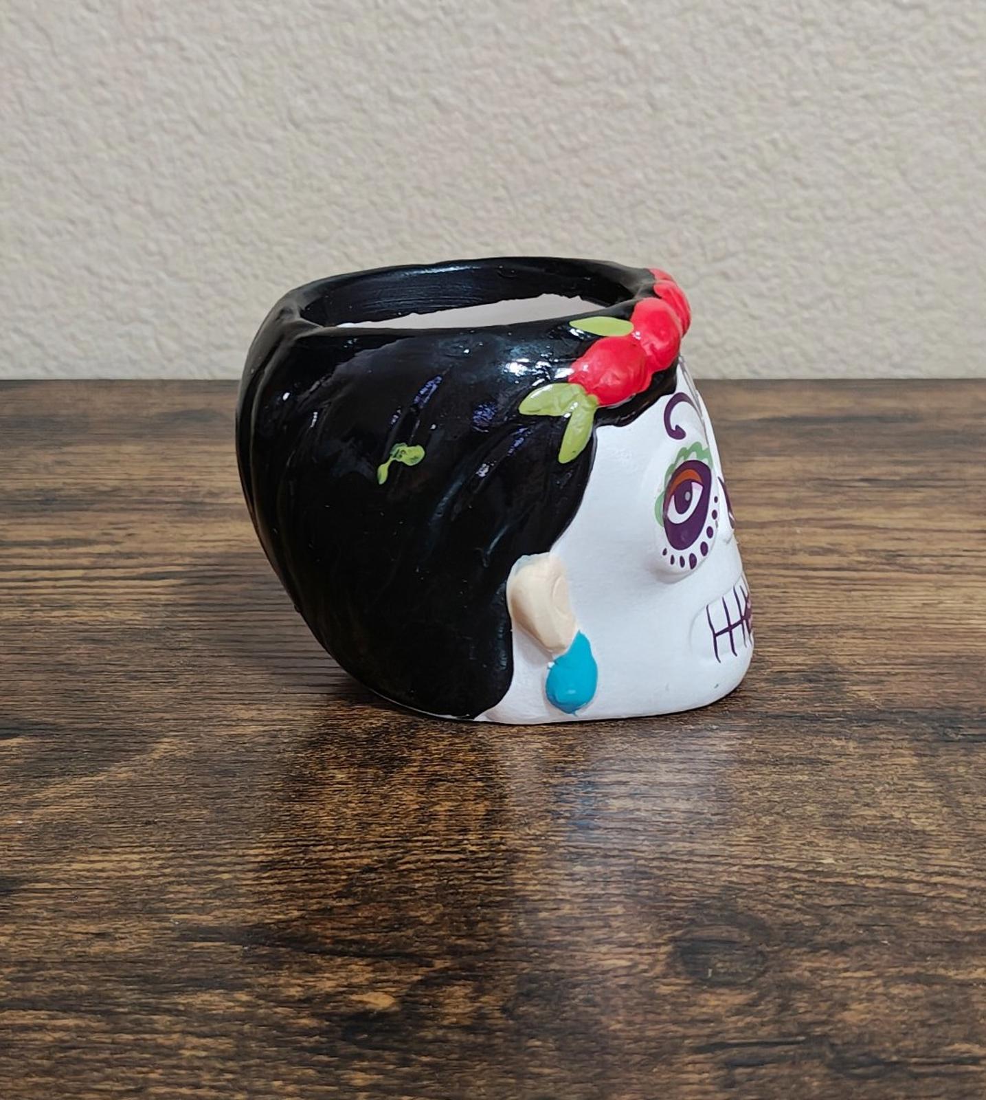 Hand Painted Sugar Skull/Day of The Dead Ceramic Planter/Cup