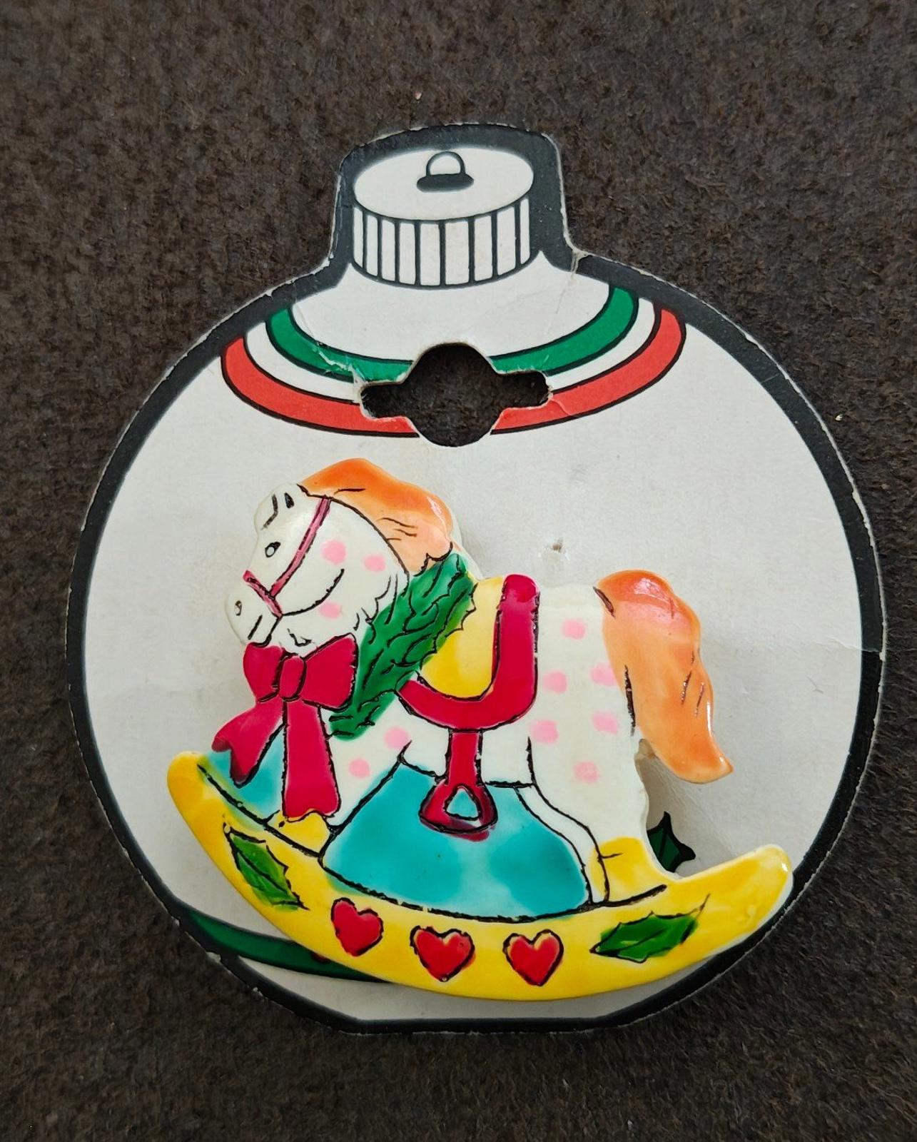 1980s Vintage Rocking Horse Holiday Plastic Pin Brooch New