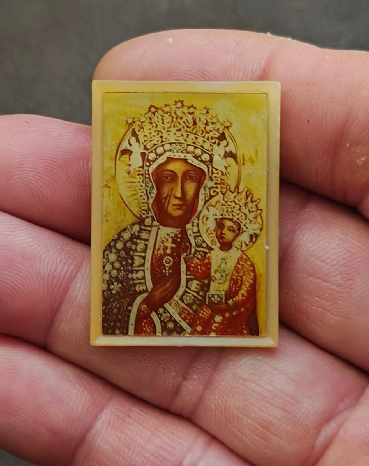 Vintage Black Madonna of Częstochowa" Plastic Brooch