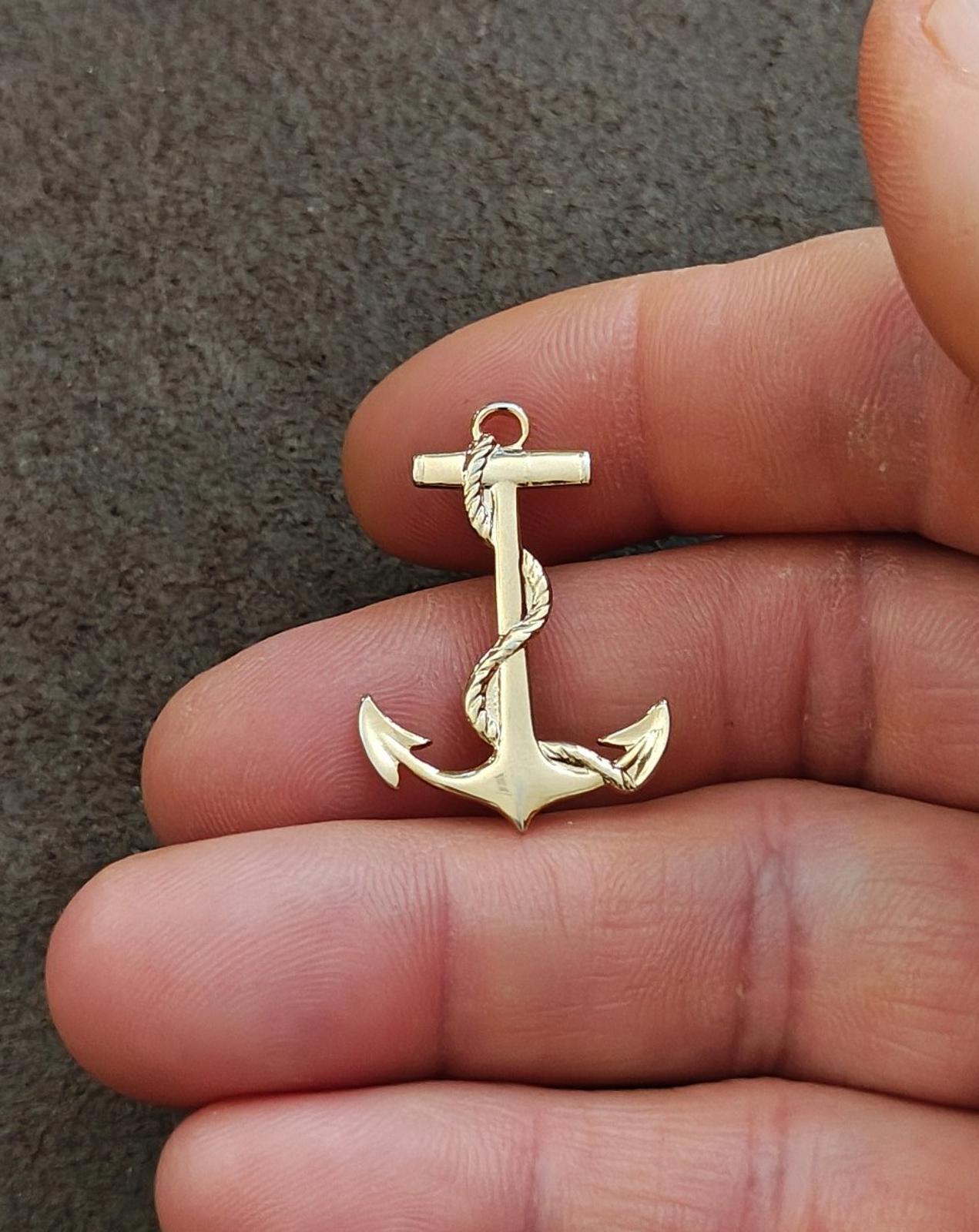 Gold Tone Anchor Pin & Pendant