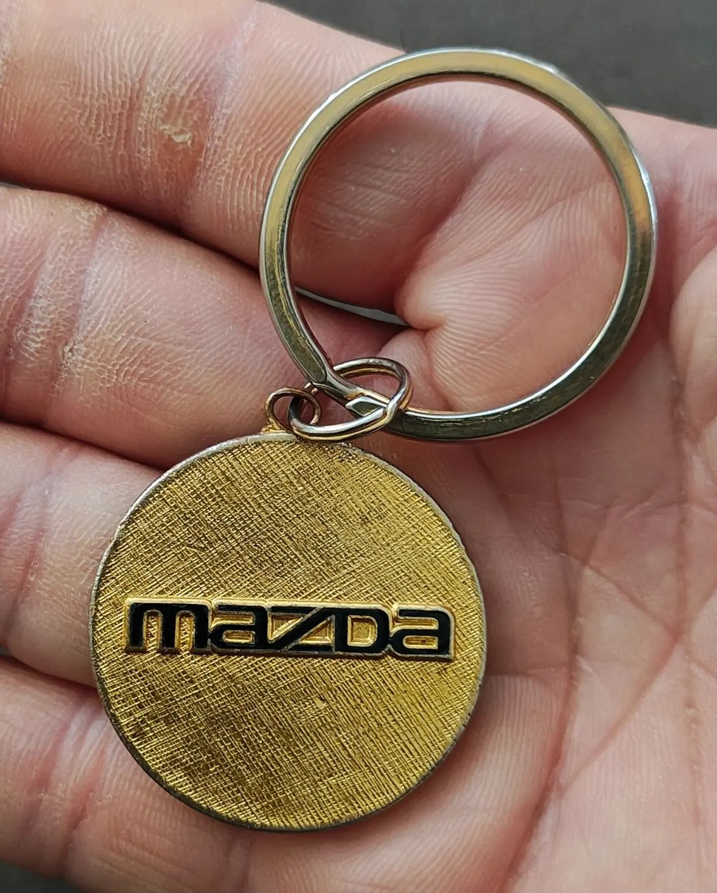 1980s Vintage Rare Gold Tone With Black Enamel Mazda Keychain