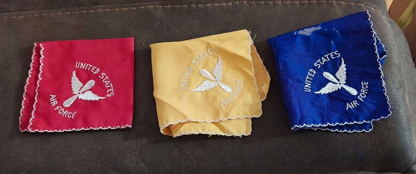 1940s World War 2 Set of Three U.S.A.F. Embroidered Souvenir Handkerchiefs