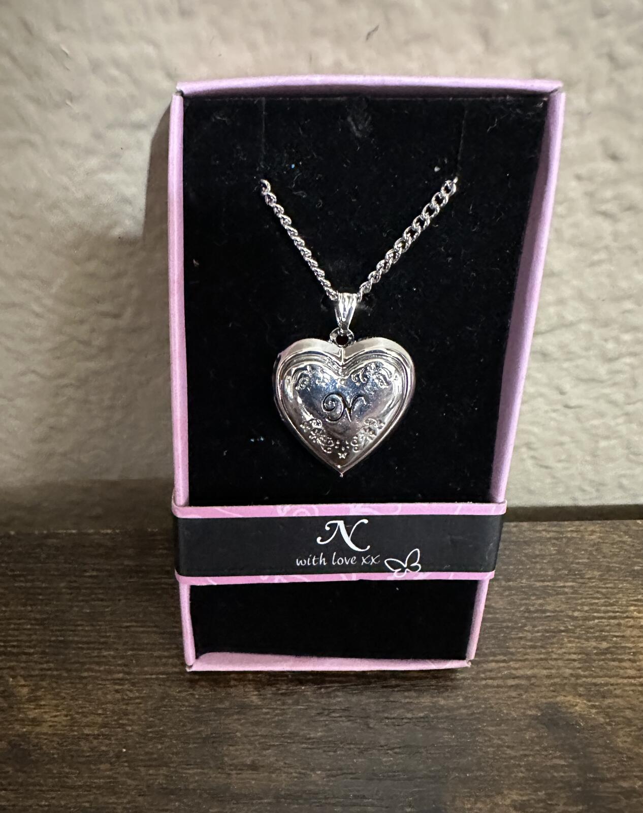 Love Lockets Silver tone Engraved Initial N Necklace