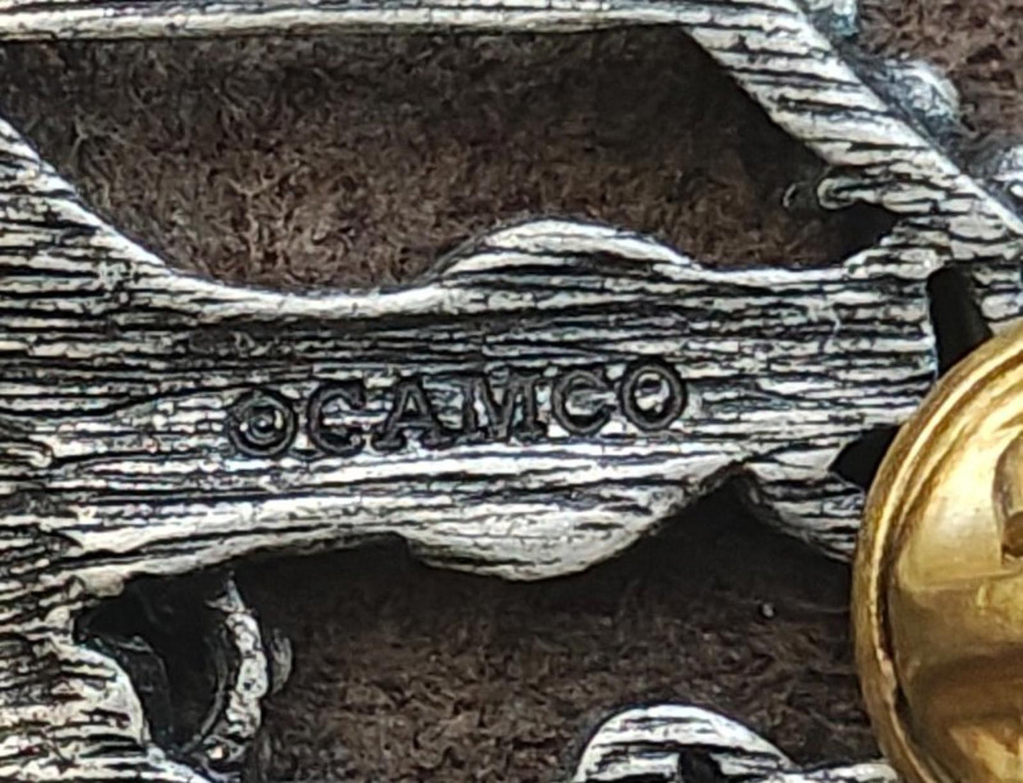 1980s Camco Glory to the Newborn King Pewter With Rhinestones Nativity Brooch