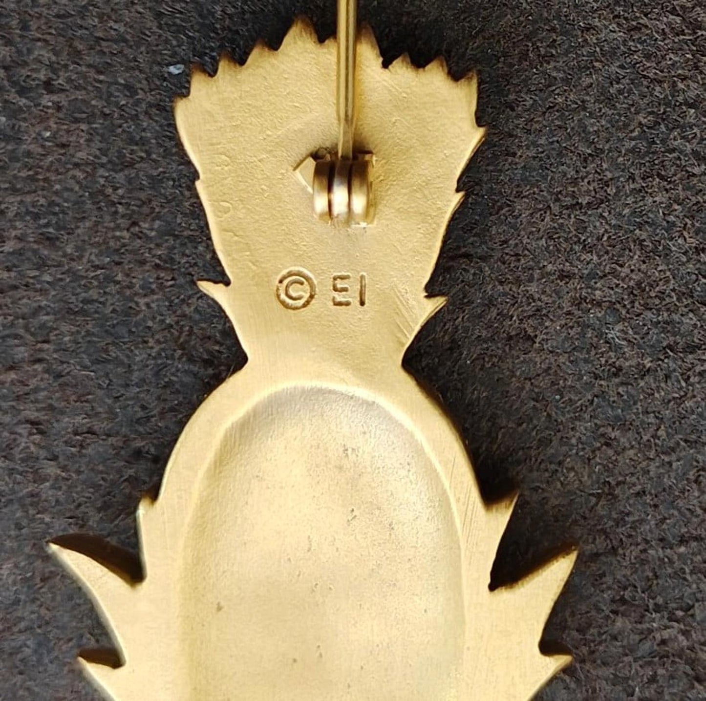 1980s Vintage EI Signed Gold Tone Pineapple Brooch