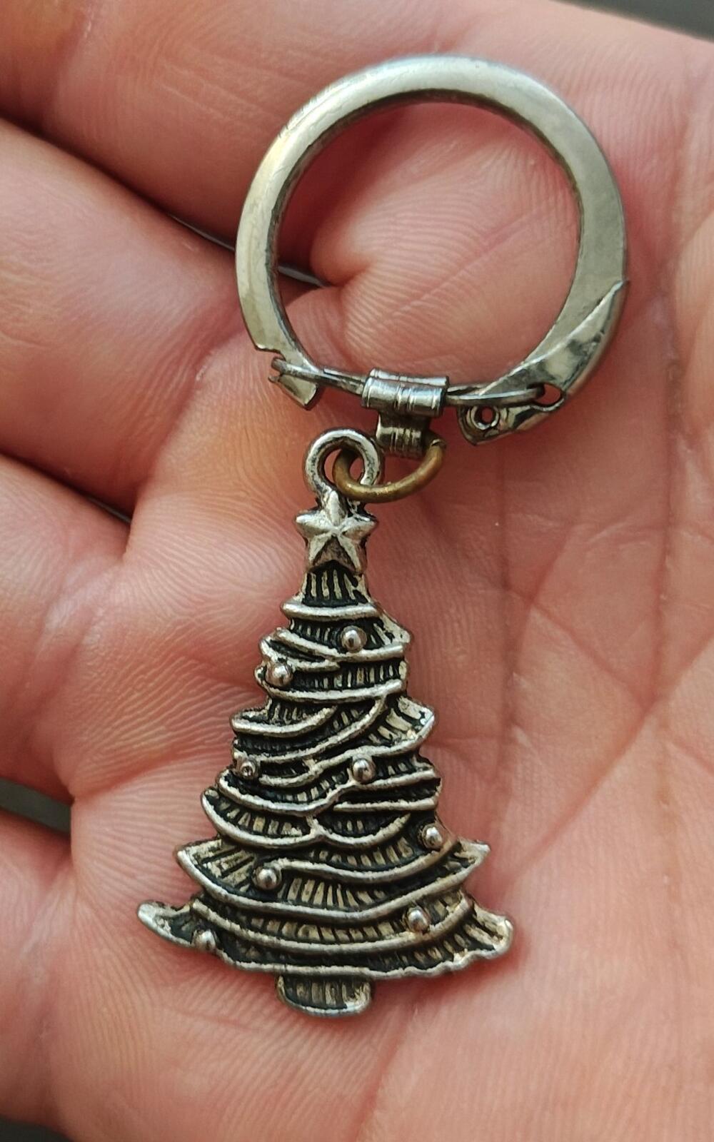 1980s Pewter Christmas Tree Keychain