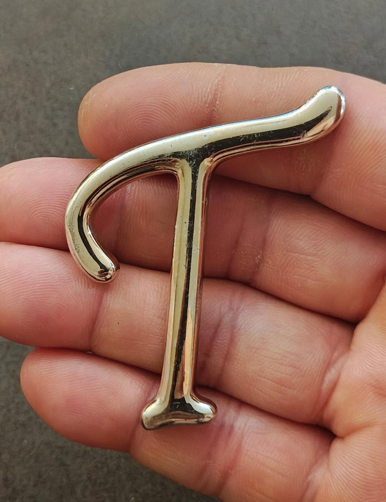 1980s Monogram Initial Letter T Silver Tone Pin/Brooch