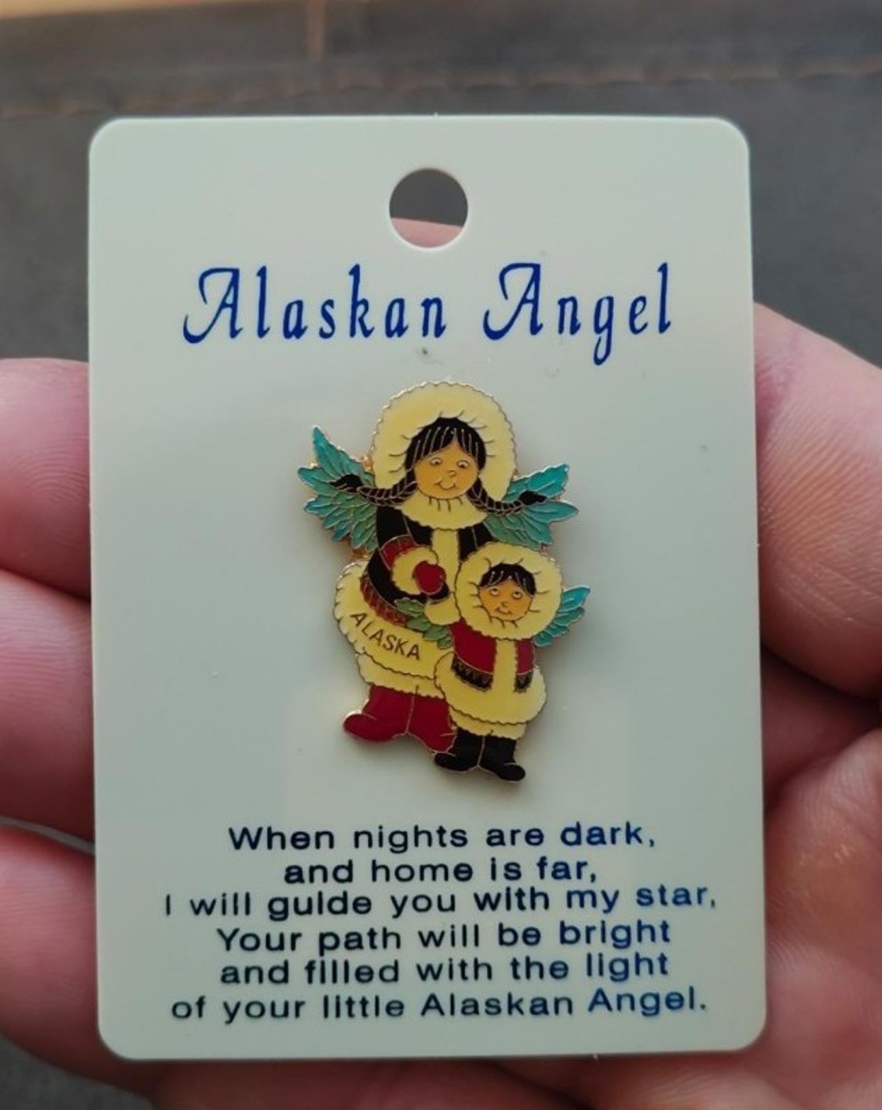 1980s Alaskan Angel Gold Tone Enamel Pin Brand New On Original Card