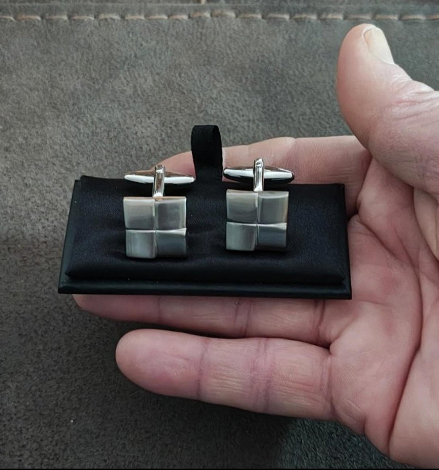 Cylindrical Patterned Stainless Steel Brushed Cuff Links
