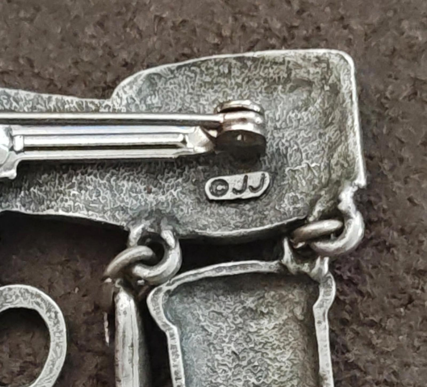 1980s JJ Jonette Sewing Theme Pewter Dangle Brooch