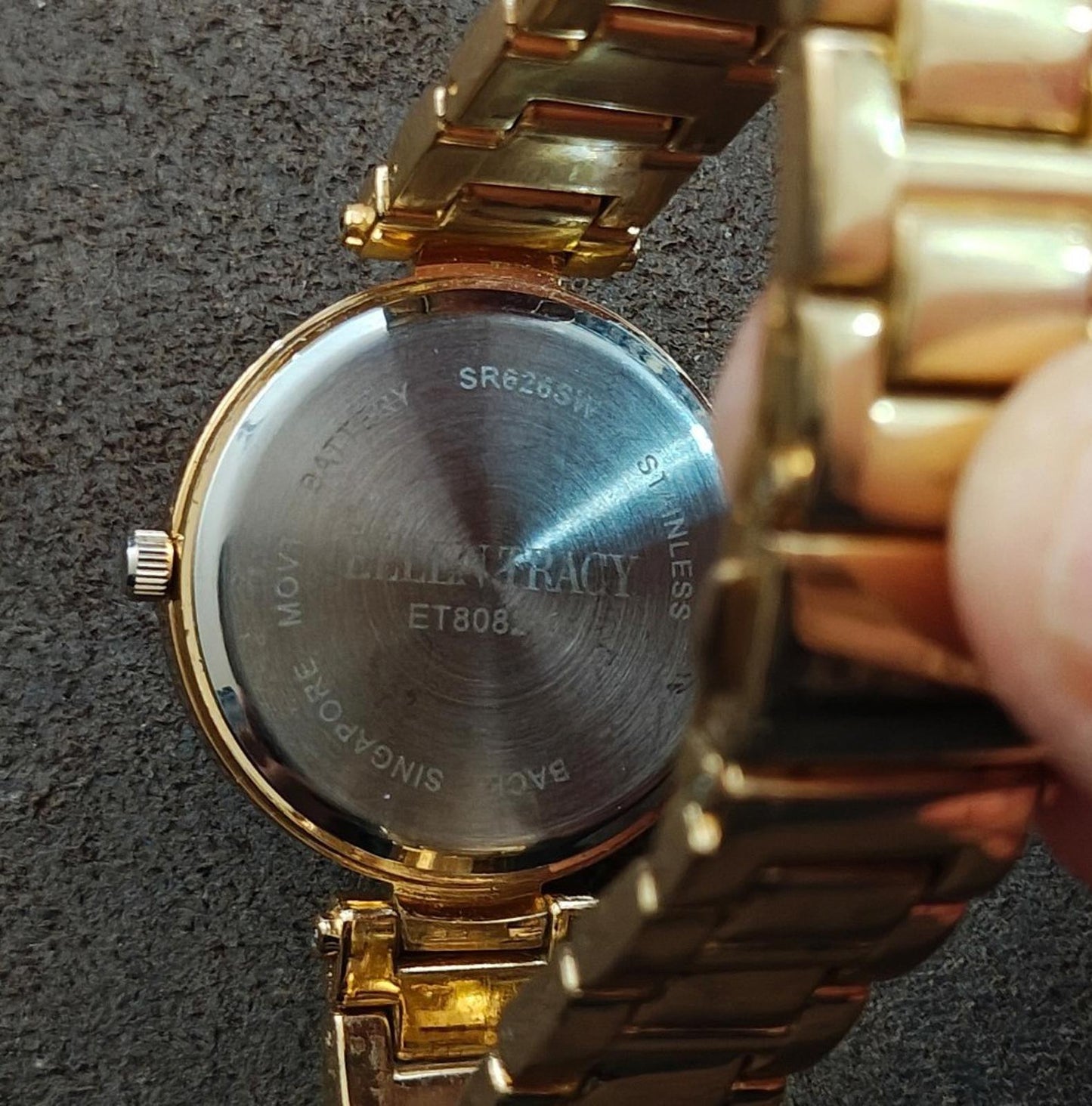 Ellen Tracy Roman Numerals Gold Dial With Crystal Accents Ladies Watch
