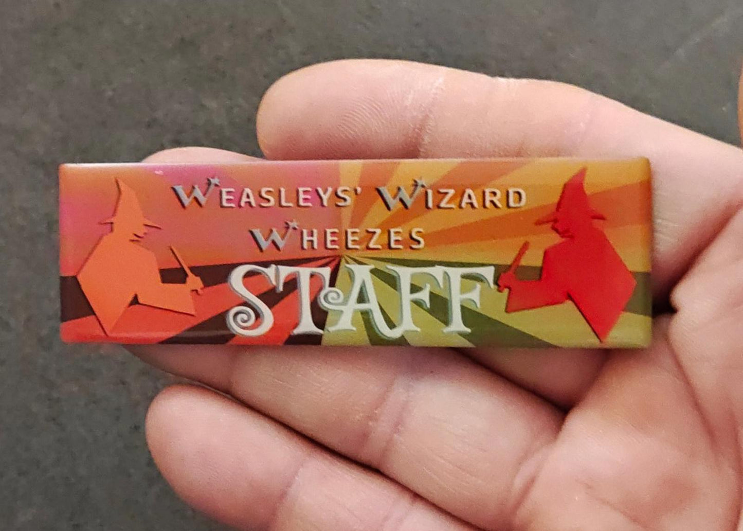 Rare LitJoy Harry Potter Weasleys' Wizard Wheezes Staff Silver Tone Badge Pin