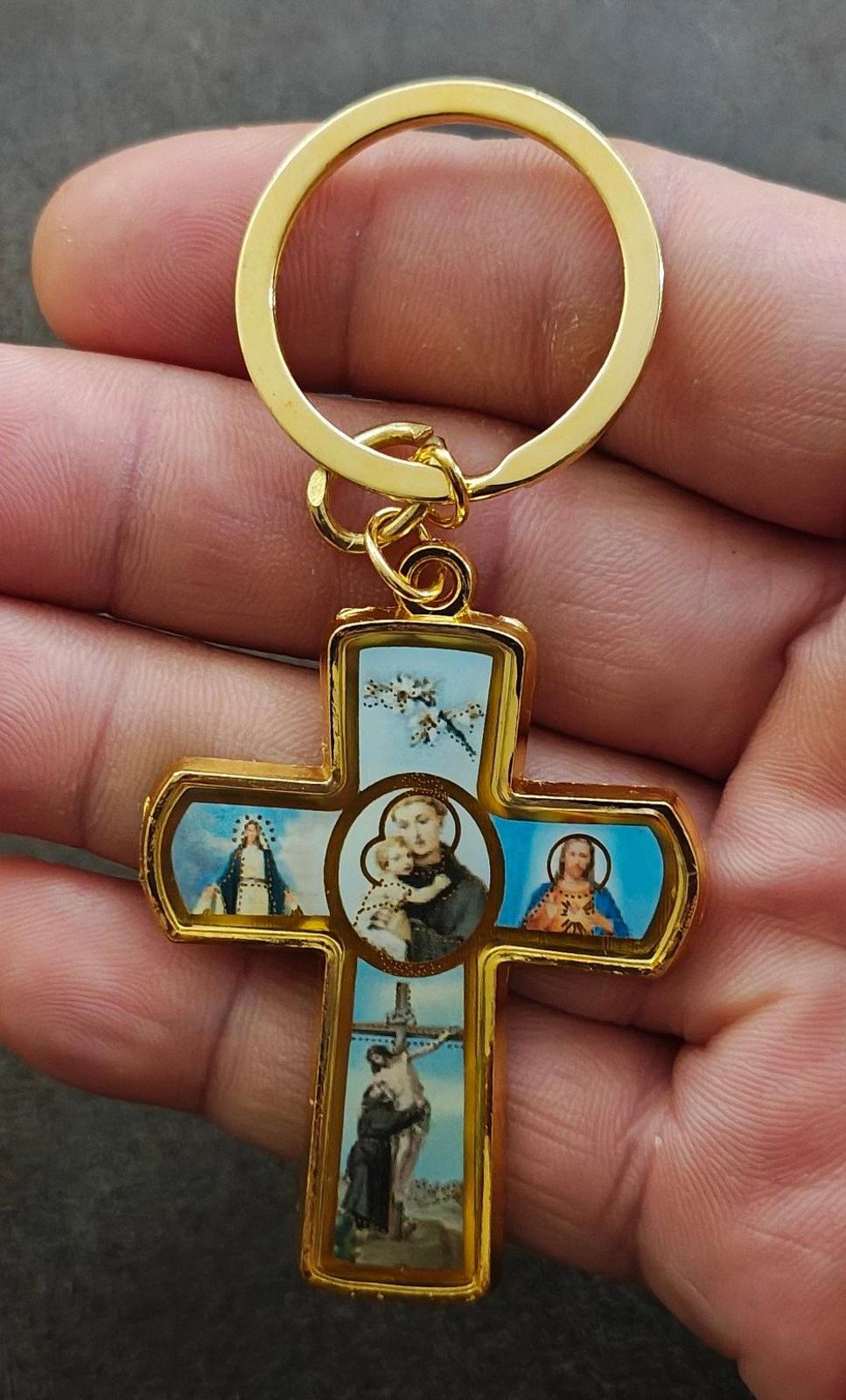 St. Anthony Catholic 4 Way Gold Tone Cross Keychain