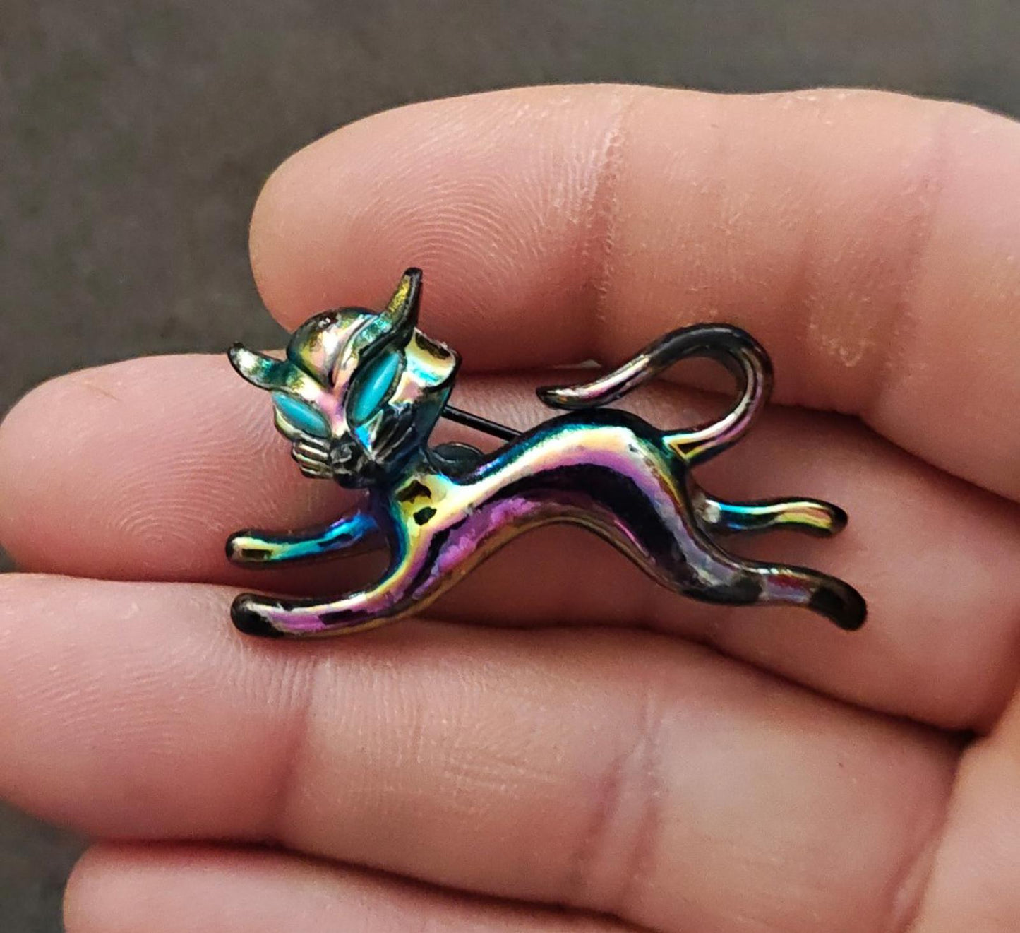 1960s Siamese Kitty Cat Iridescent Metal Brooch